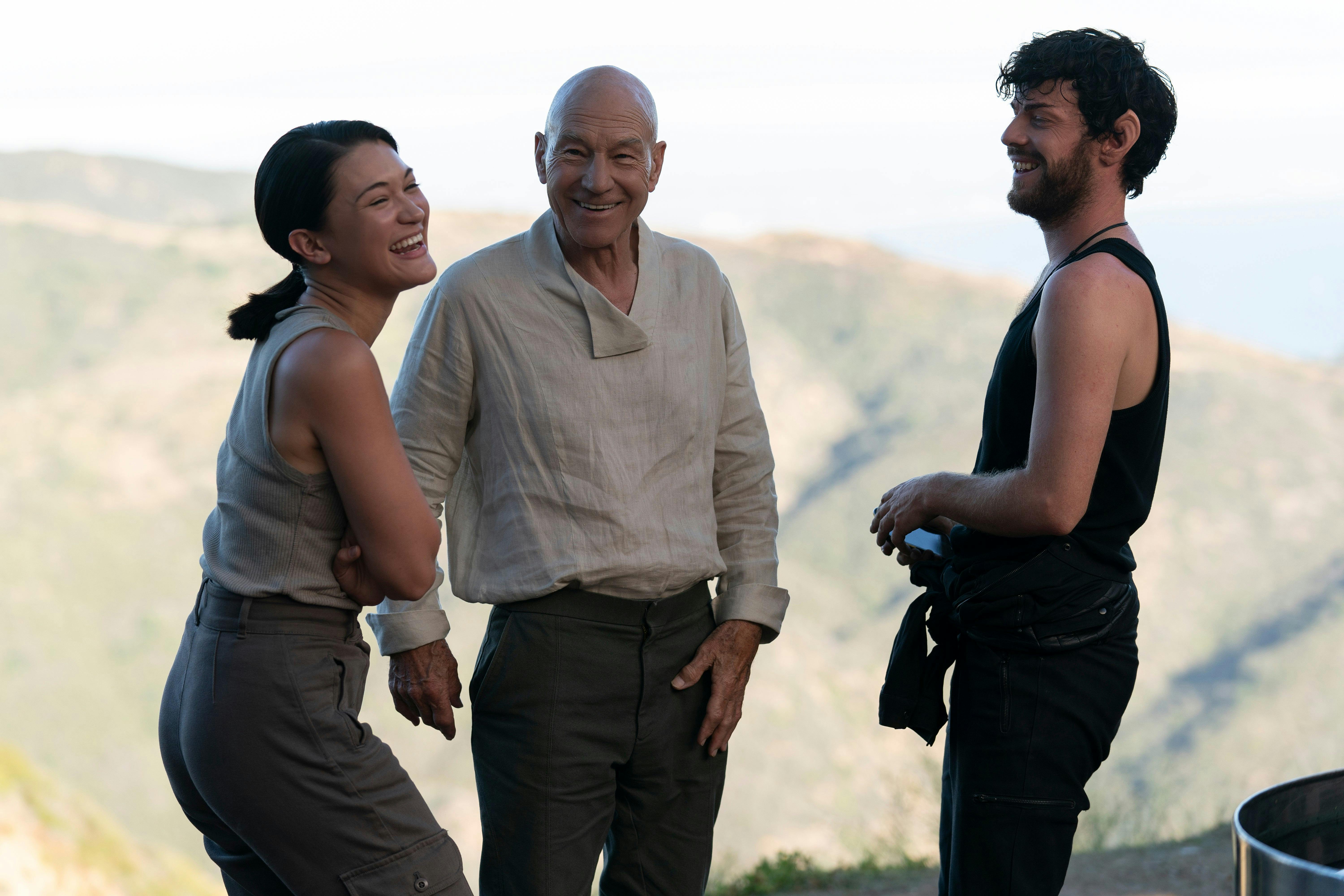Briones, Stewart and Treadaway share a laugh off-camera. 