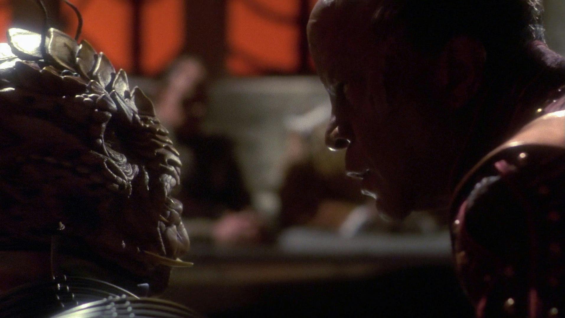 At the Xindi Council, a Primate looked down and talked with a Reptilian face to face on Star Trek: Enterprise