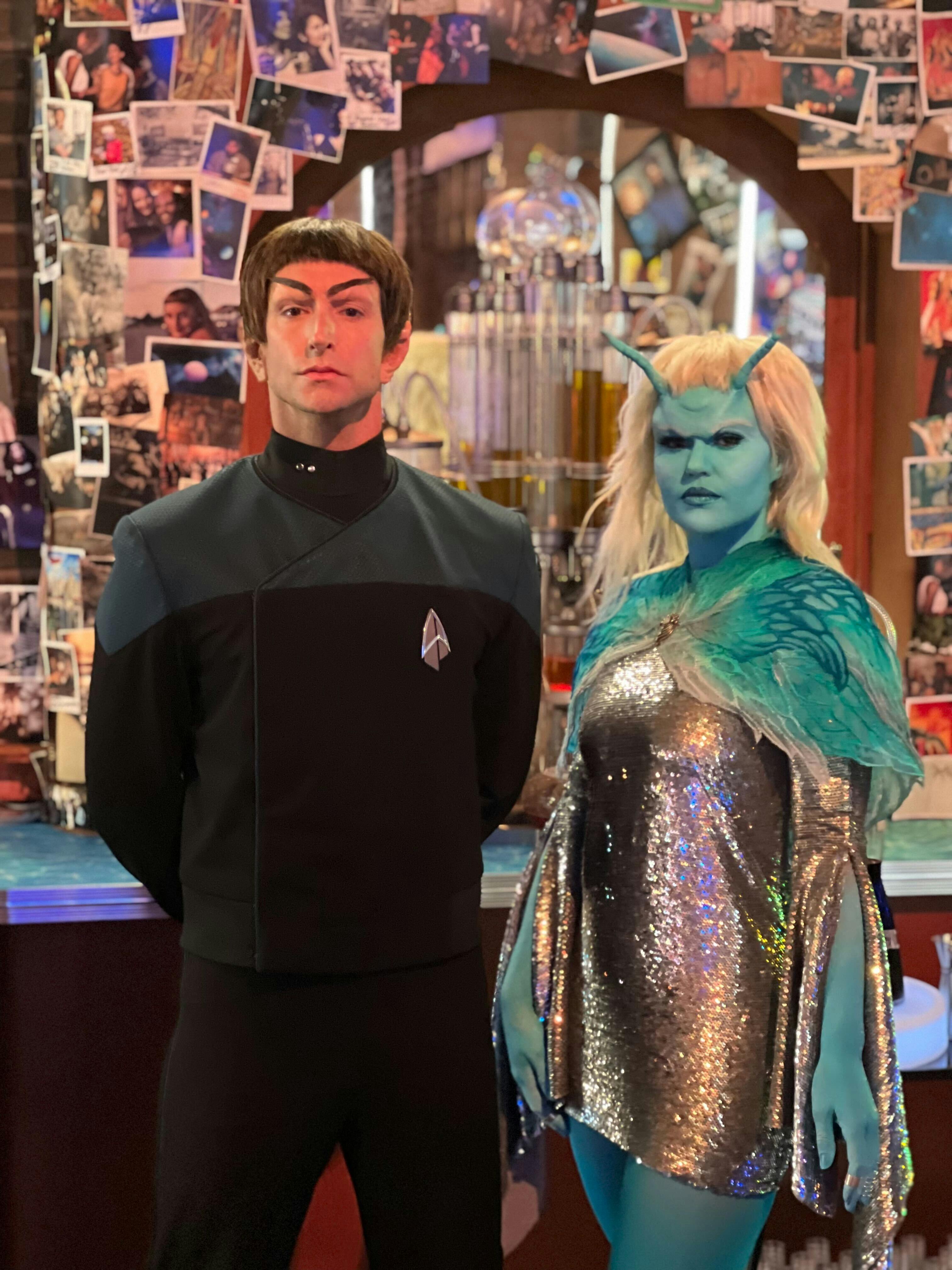Two bartenders - dressed as a Vulcan an an Andorian - get ready for the 10-Forward pop up in San Diego.