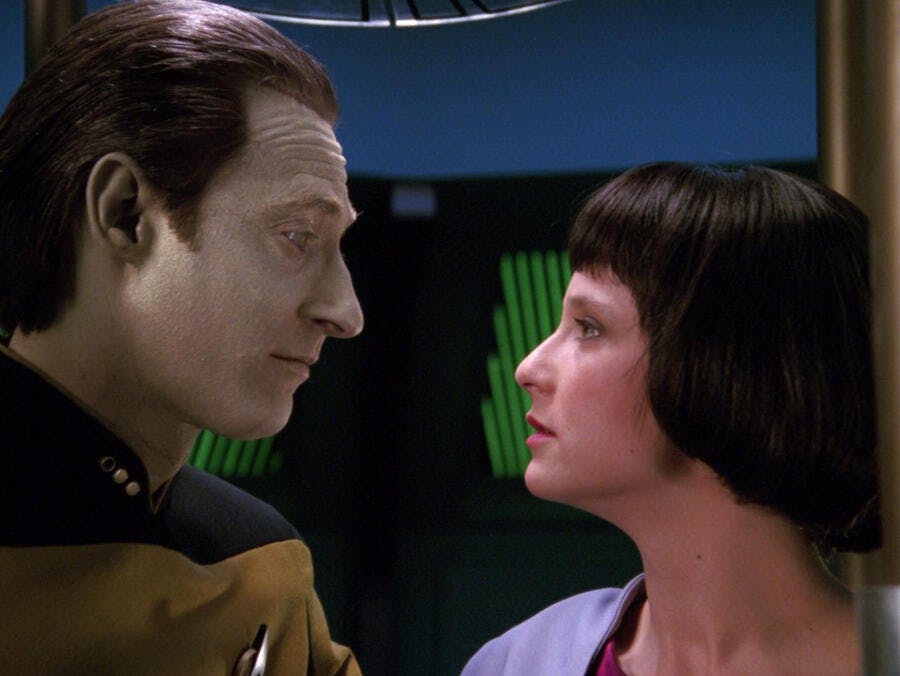 Data faces his daughter Lal in 'The Offspring'