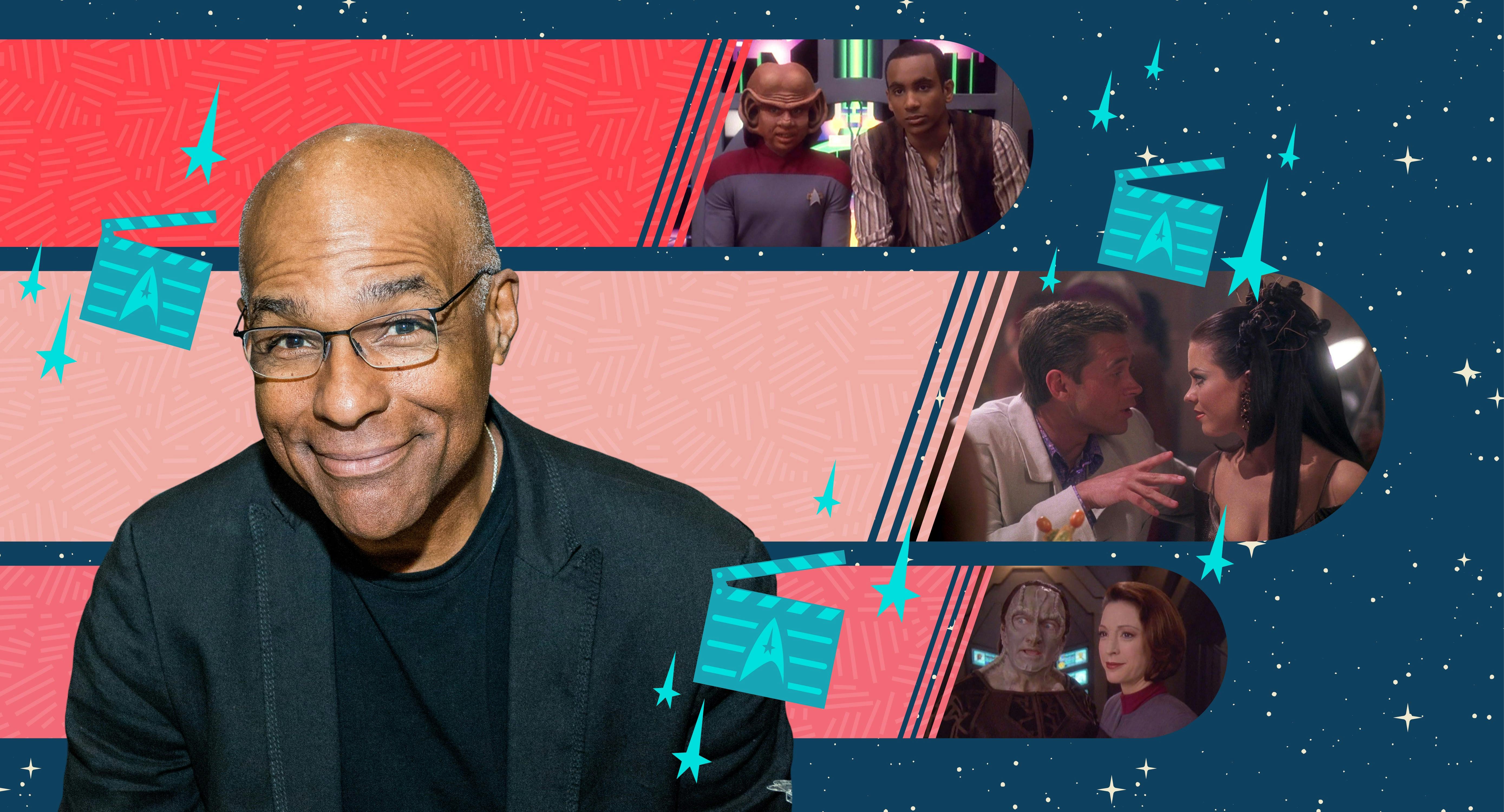 Illustrated banner featuring Michael Dorn with screencaps of the Star Trek: Deep Space Nine episodes he directed