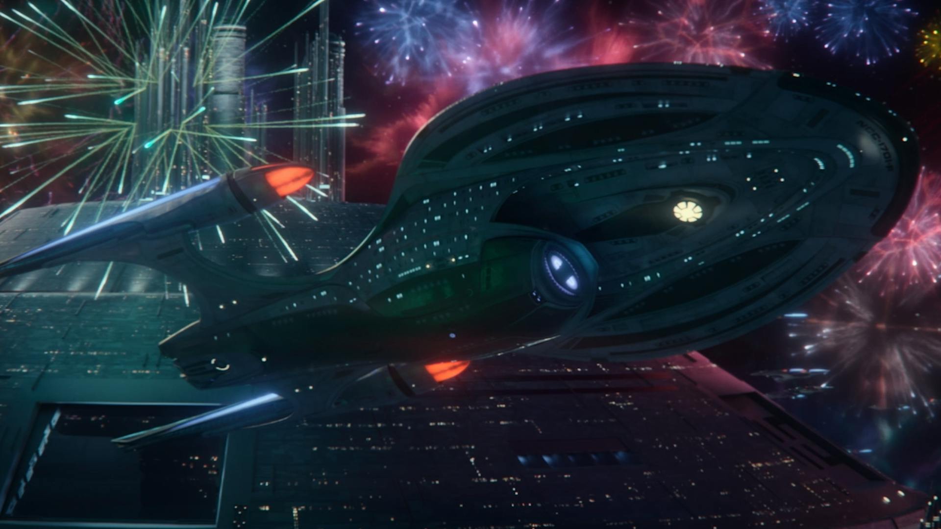 The NCC-1701-F leaving spacedock for ceremonial departure on Frontier Day