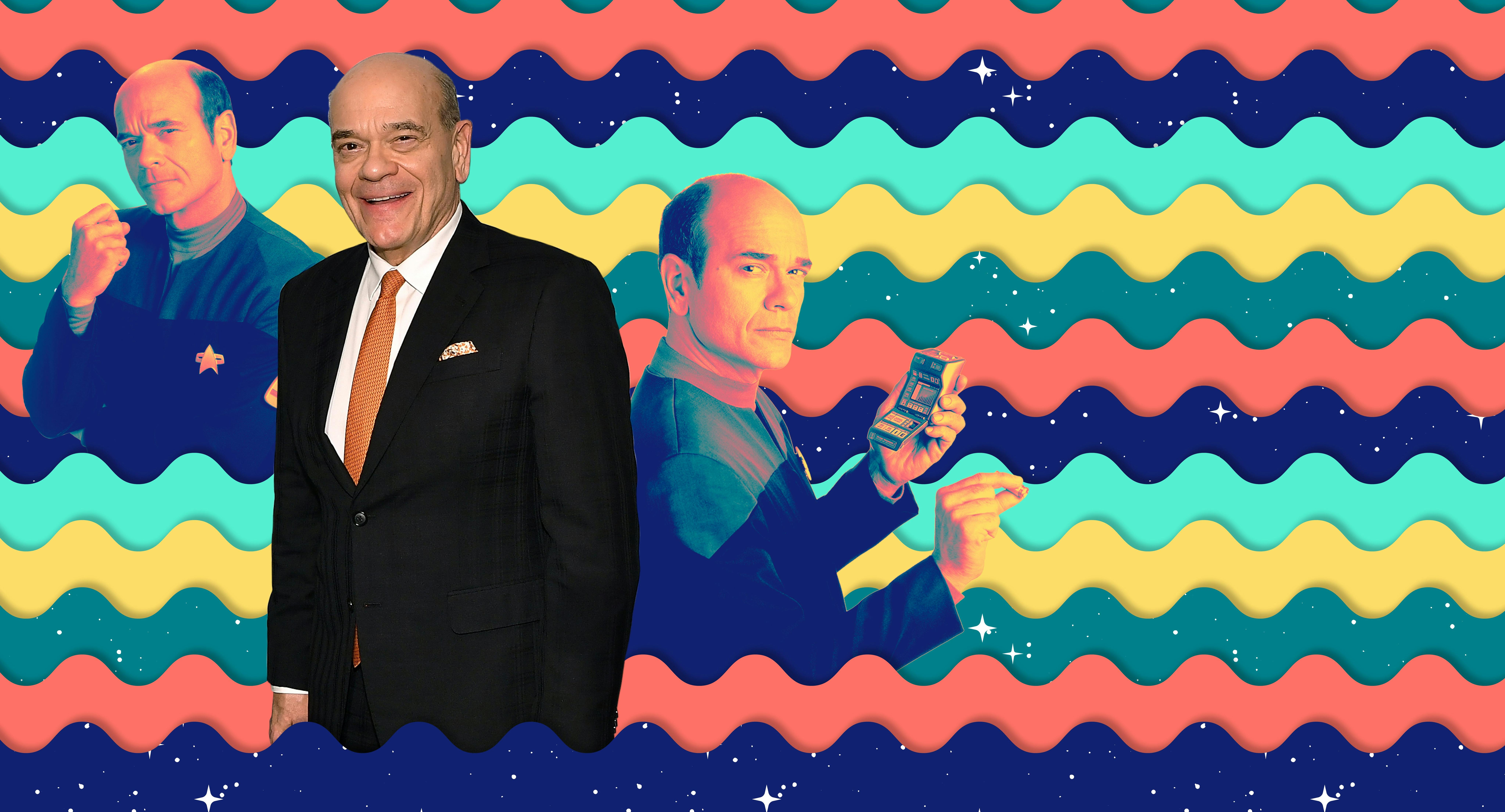 Illustrated banner of Robert Picardo and his Voyager character, the Doctor