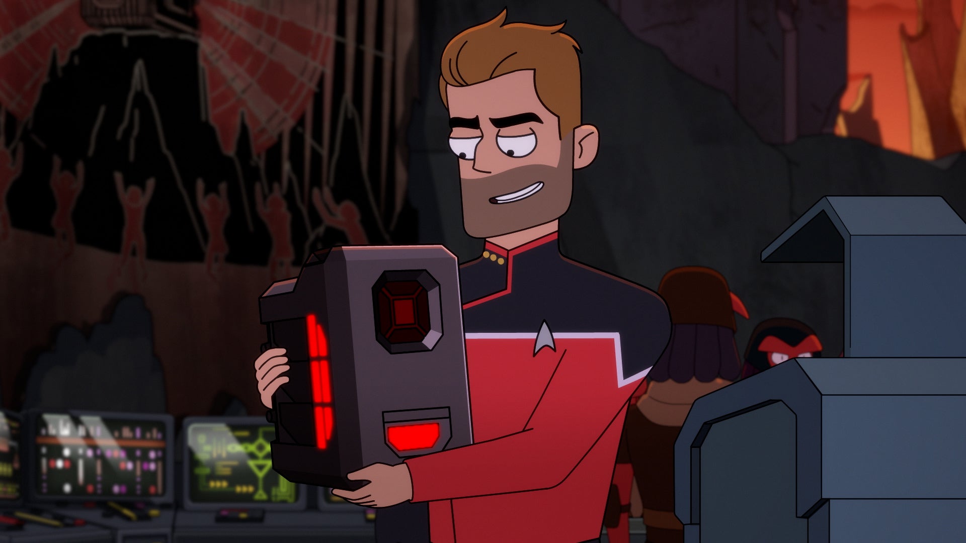 The evil computer Agimus poses a question to Commander Jack Ransom.