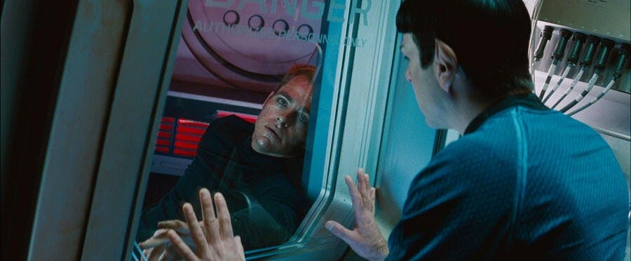 James Kirk dying reaches out to his friend Spock in his last moments in Star Trek Into Darkness