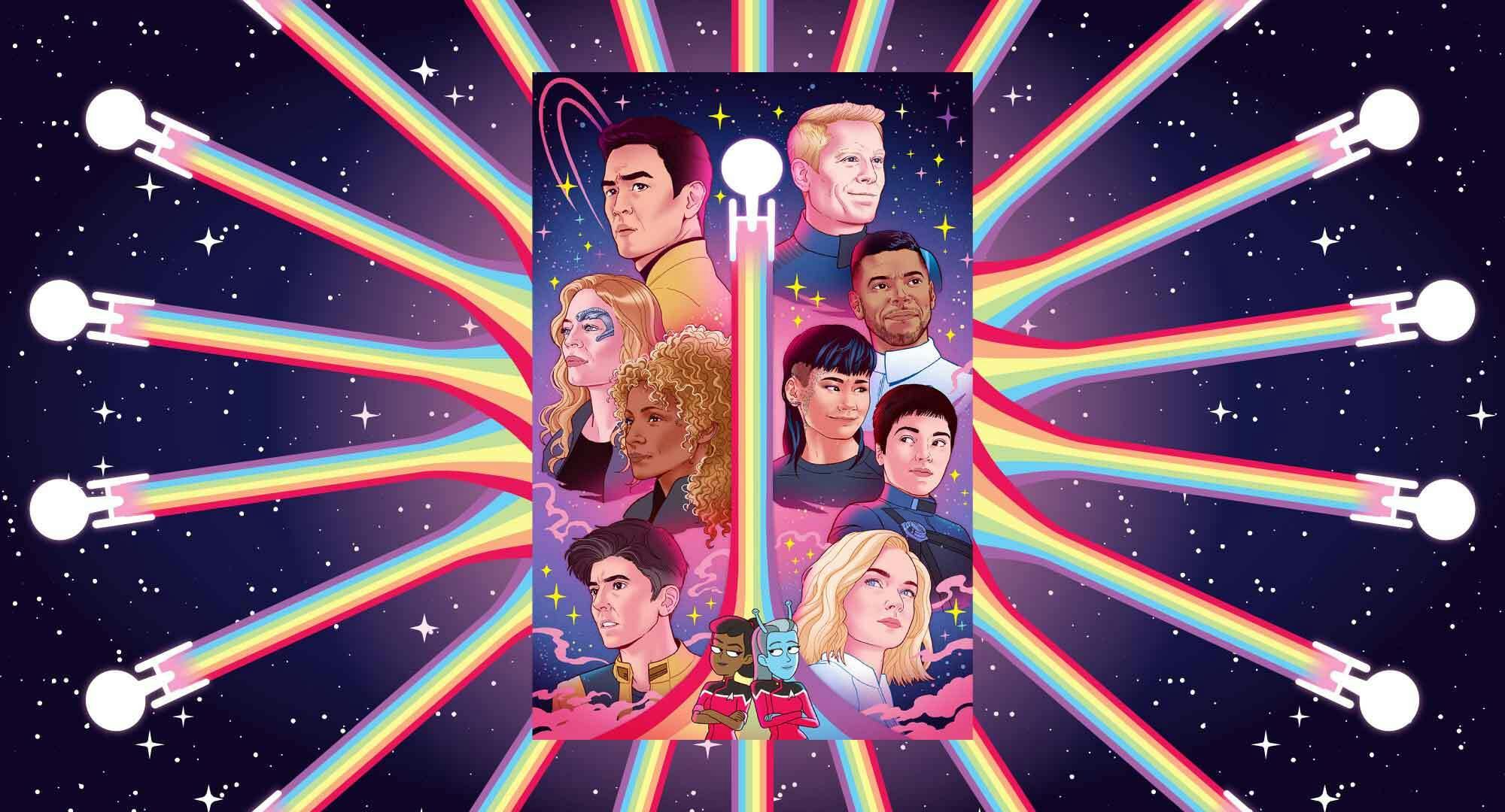 Illustrated banner featuring IDW's Star Trek Pride art by Paulina Ganucheau