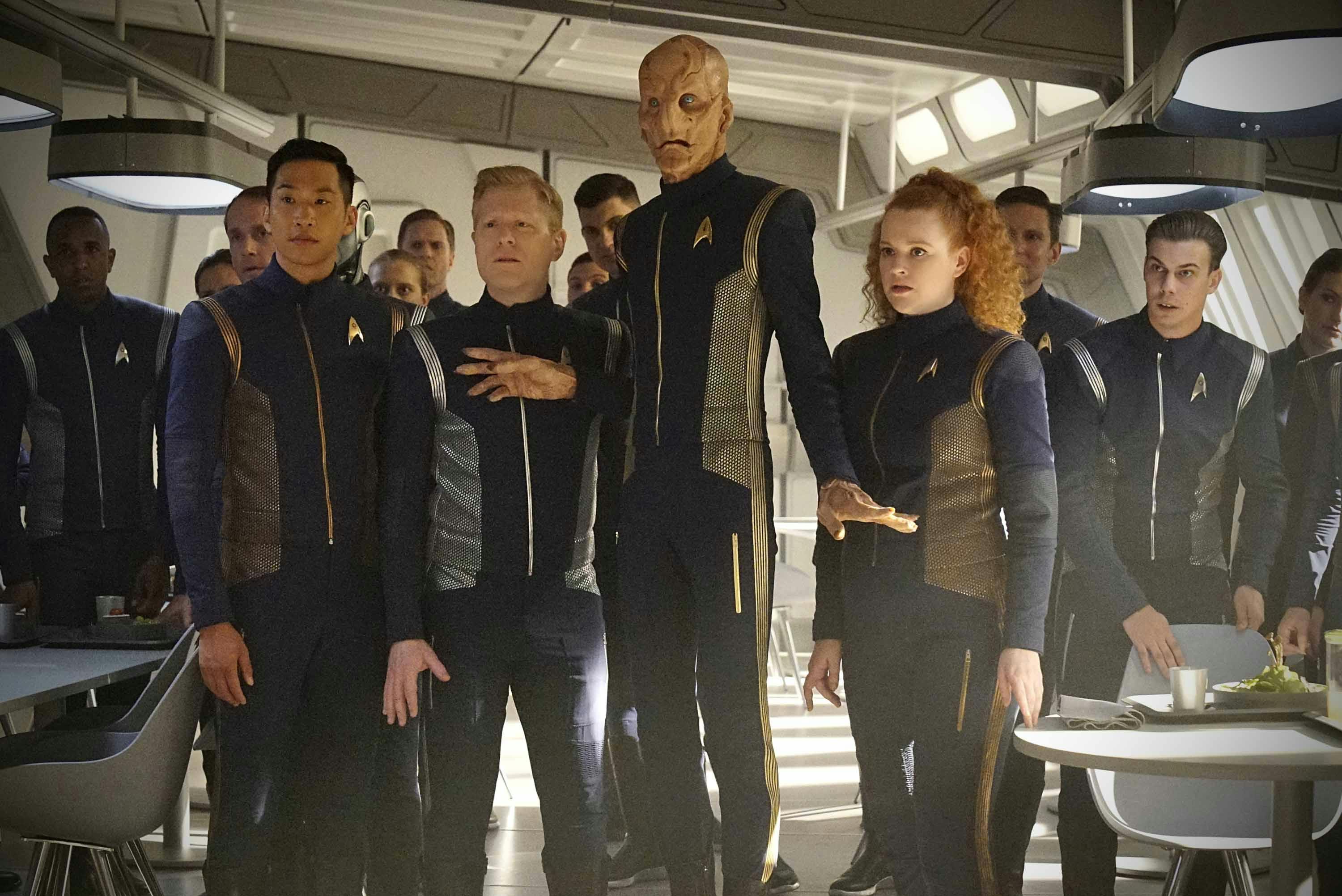 Patrick Kwok-Choon as Rhys; Anthony Rapp as Stamets; Doug Jones as Saru; Mary Wiseman as Tilly