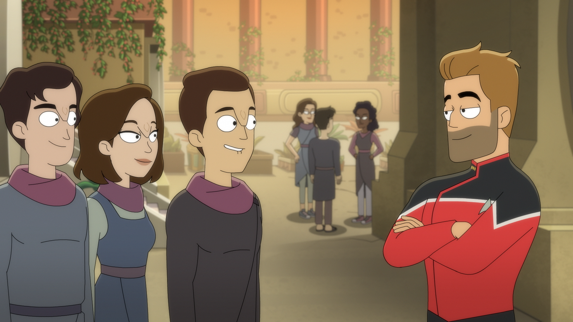 Ransom talks to the Onarans during Project Swing By on Star Trek: Lower Decks