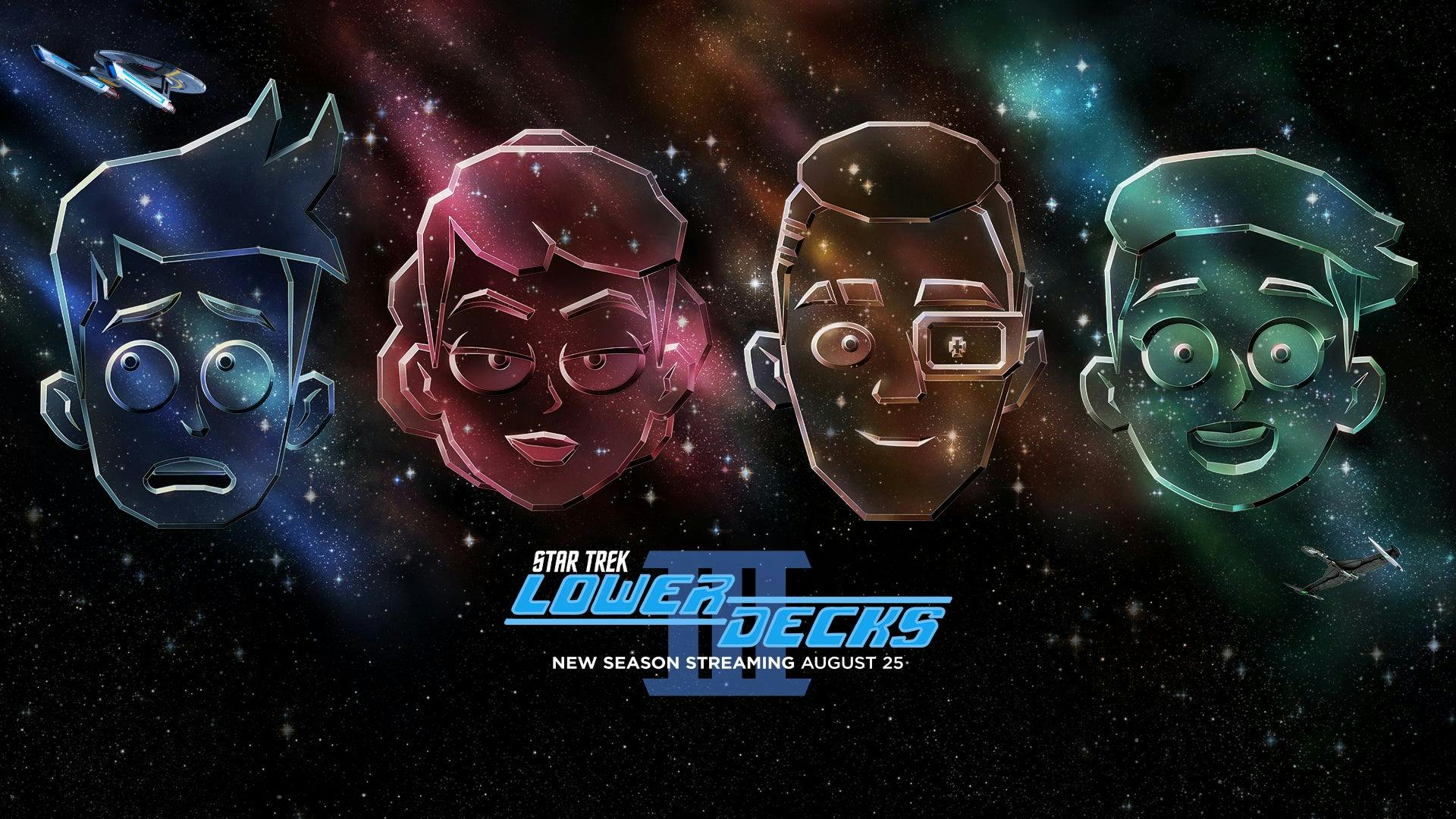 Four character posters of Boimler, Mariner, Rutherford, and Tendi for season three of Star Trek: Lower Decks.