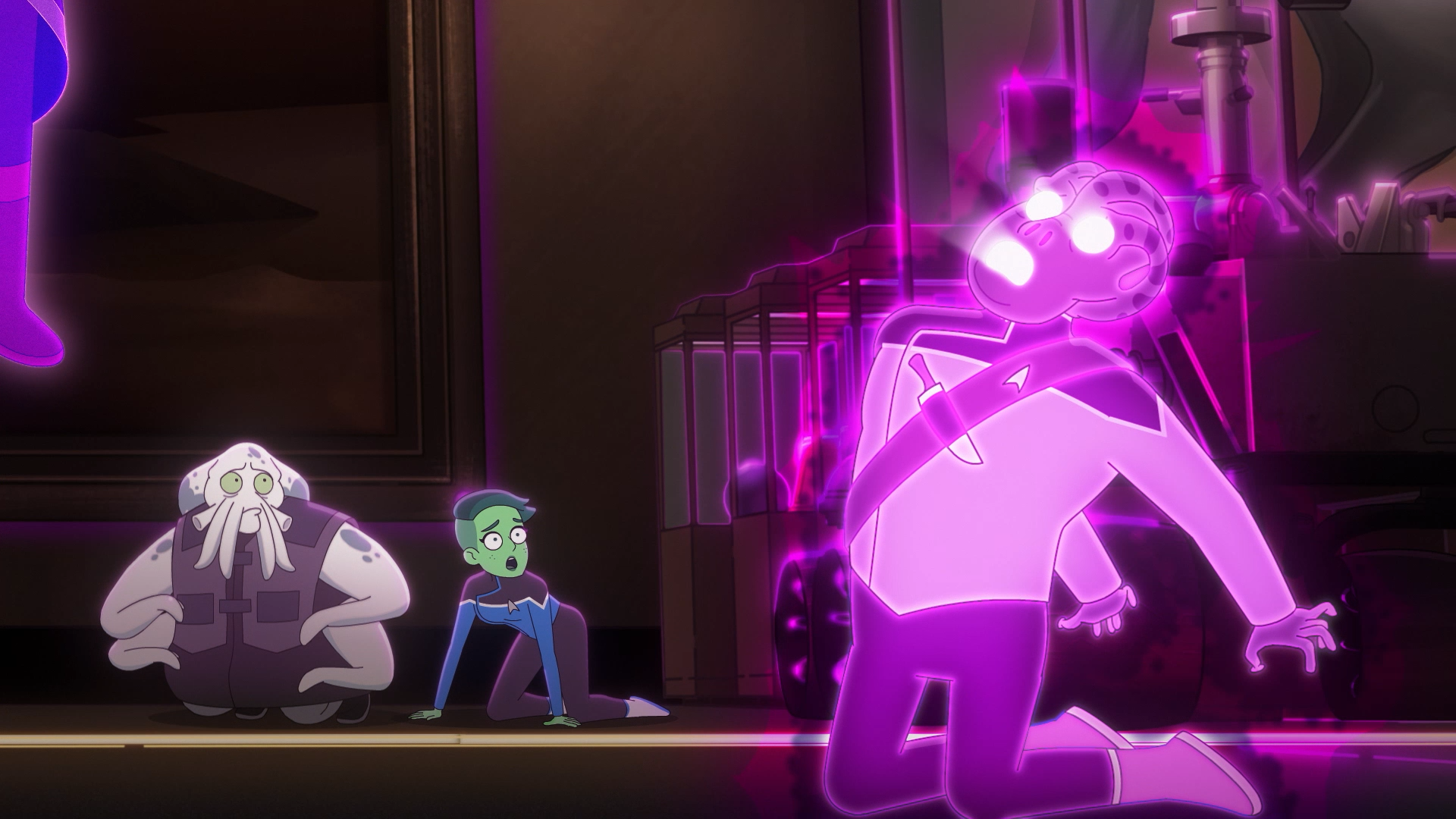 Kayshon receives a blast of energy as they attempt to escape