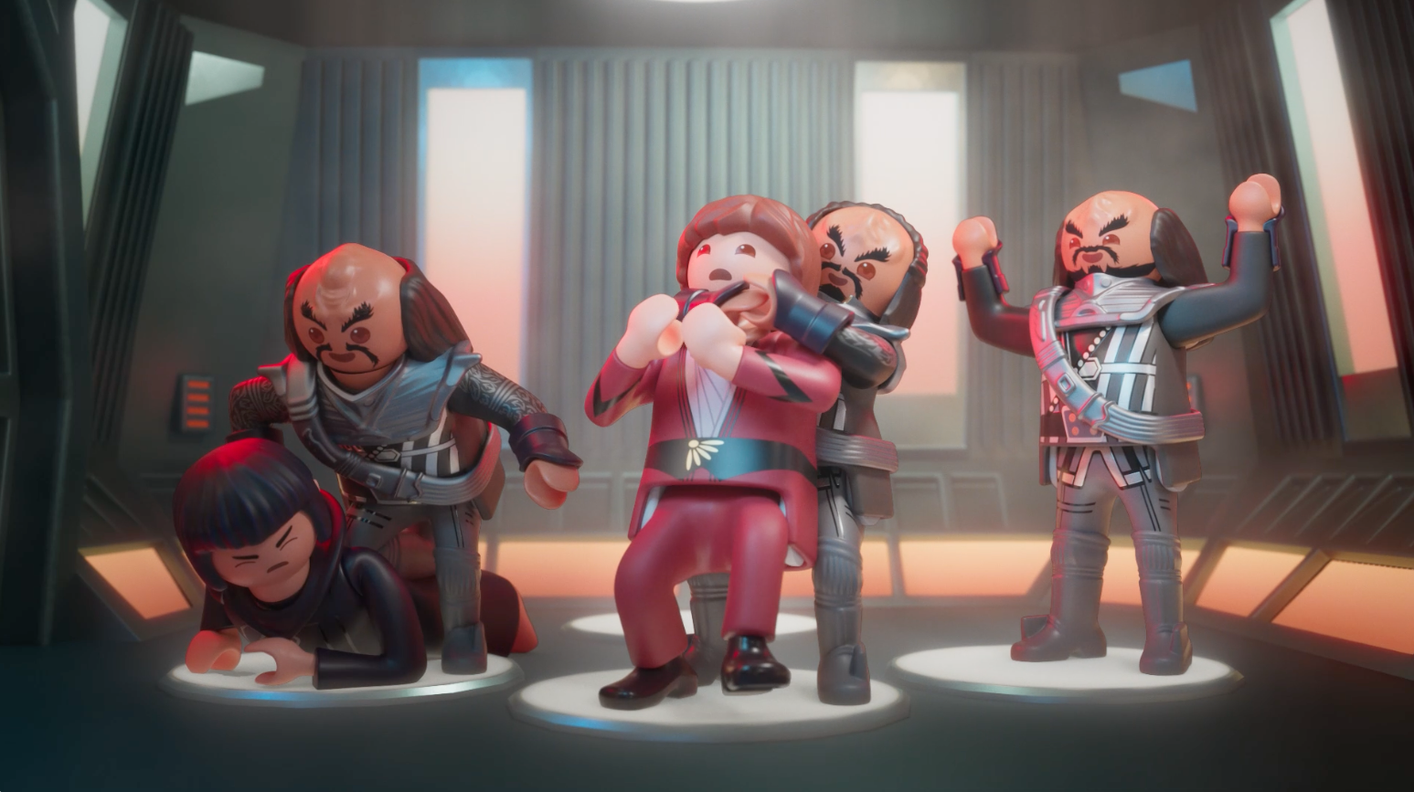 Kruge and his crew capture Kirk and Spock in the Playmobil Klingon Bird-of-Prey playset