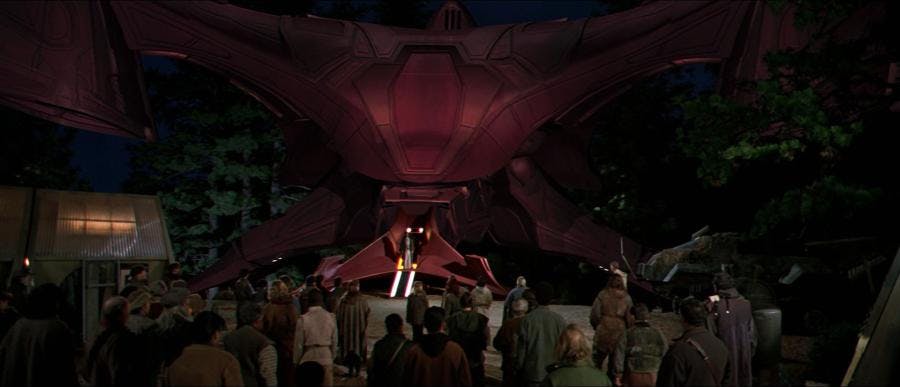 In Montana, a crowd of observers watch the historic landing of the first extraterrestrial craft to openly and publicly visit Earth.