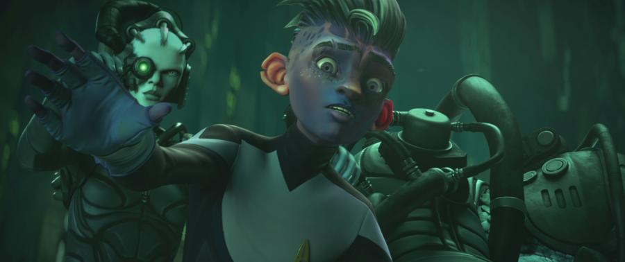 A distressed Dal as he's flanked by awake Borgs on Star Trek: Prodigy