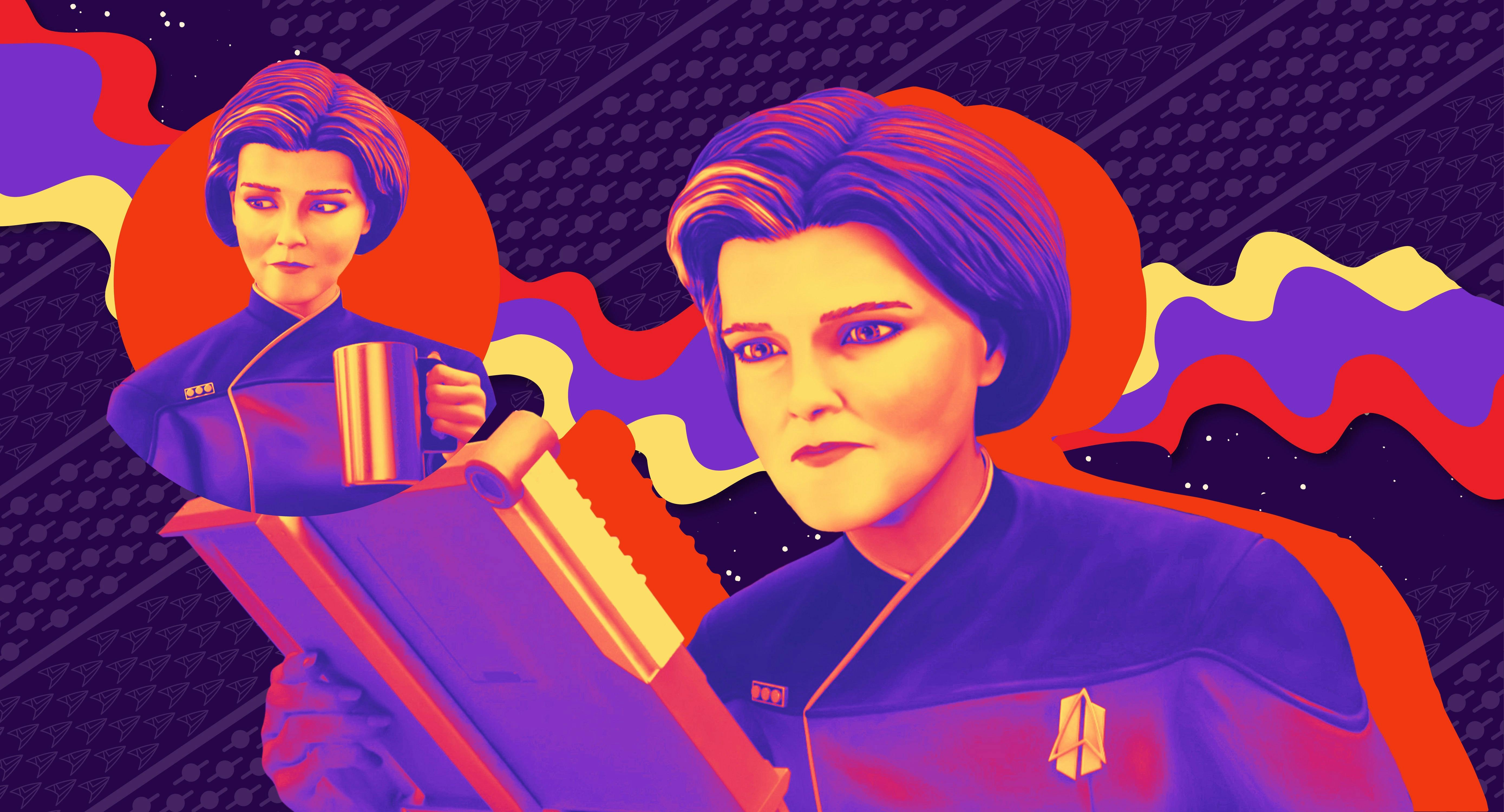 Illustrated banner of Star Trek: Prodigy's Vice Admiral Janeway