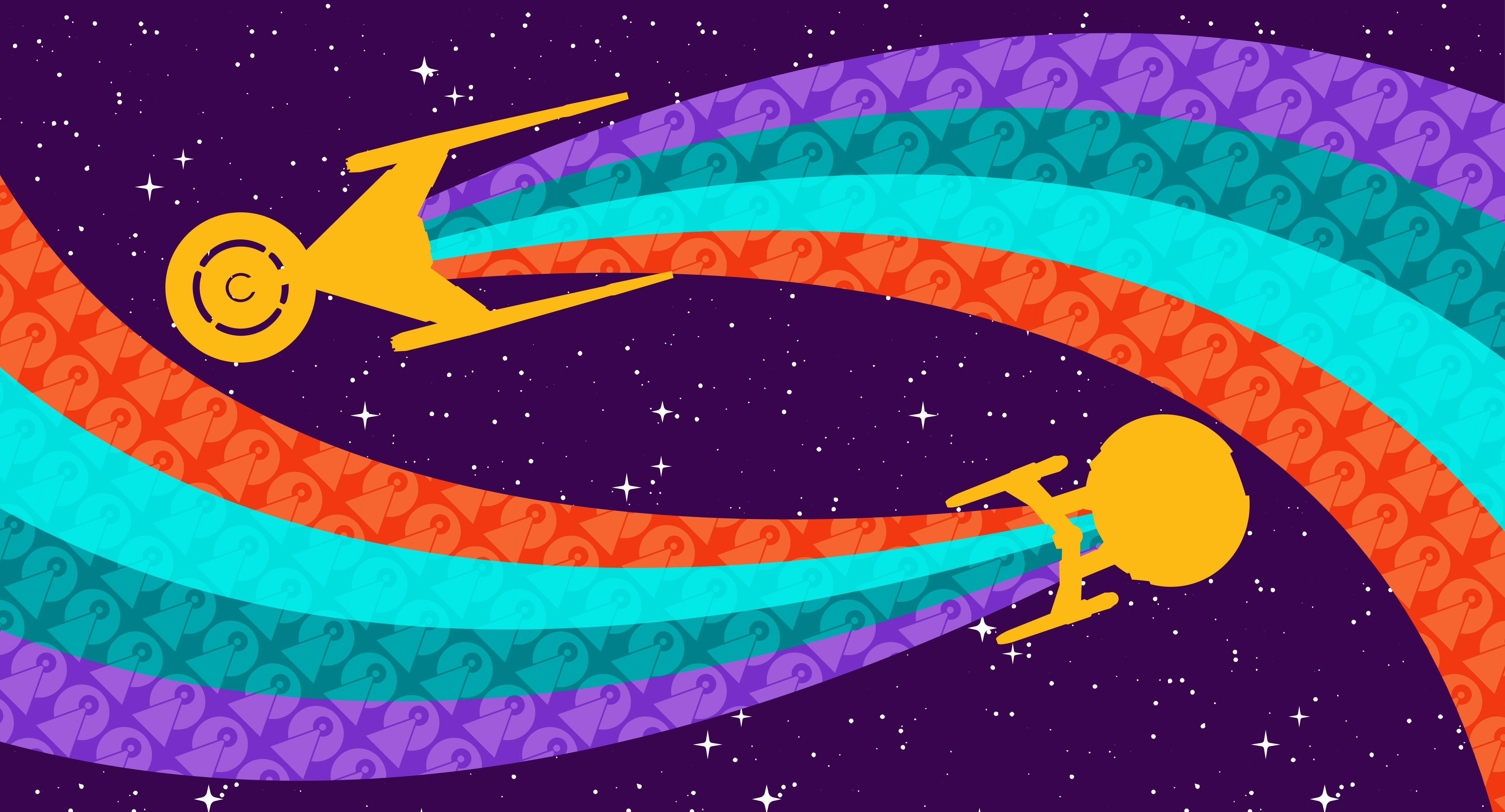 Illustrated banner of the NX-01 Enterprise and Discovery starships overlapping