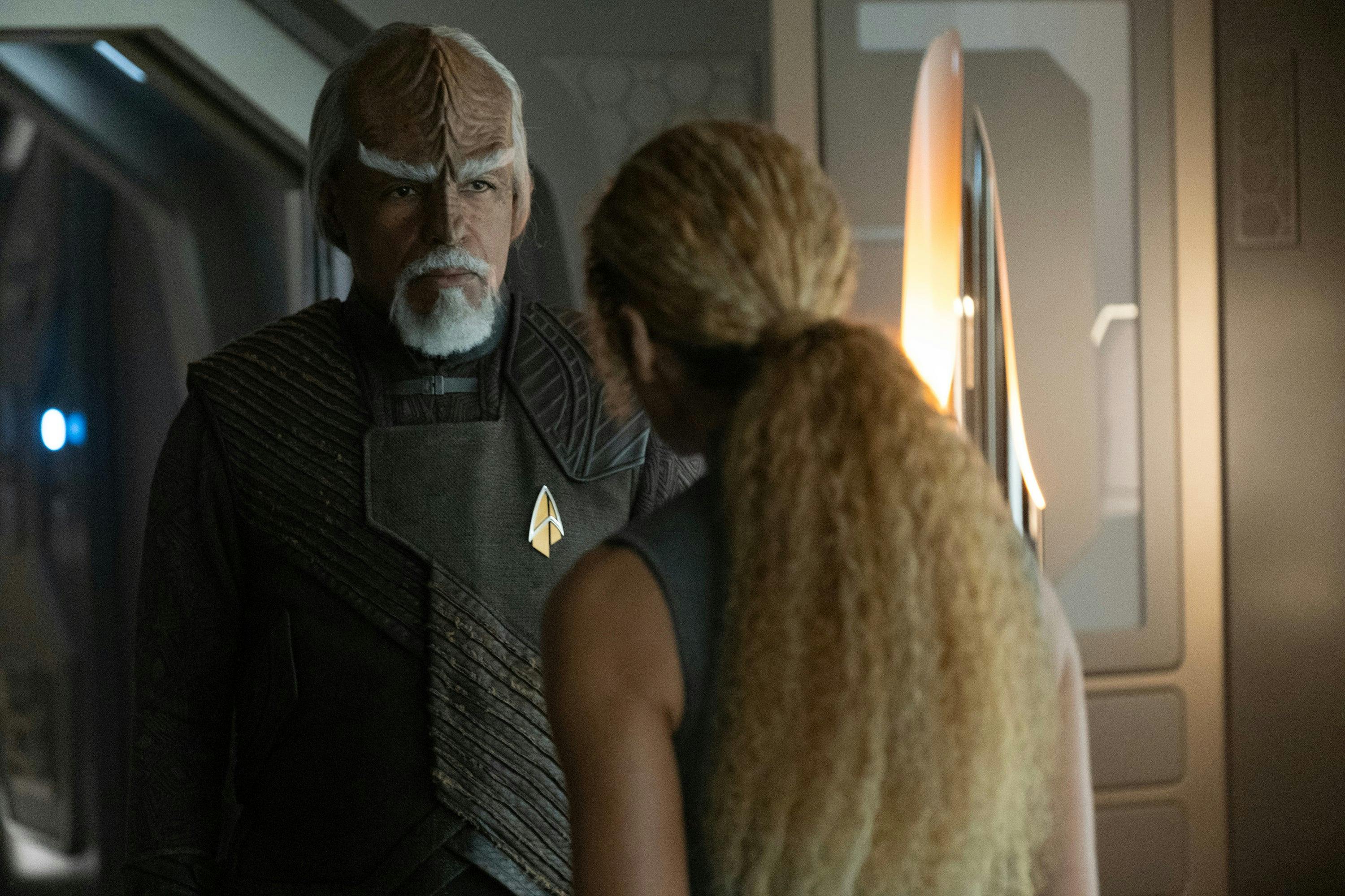 Worf and Raffi face one another in 'The Last Generation'