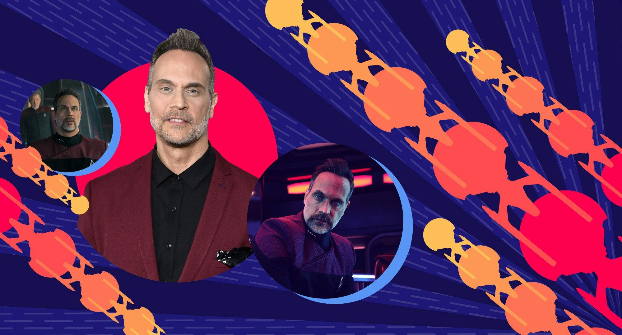 Illustrated banner featuring Todd Stashwick and his Star Trek: Picard character Captain Liam Shaw