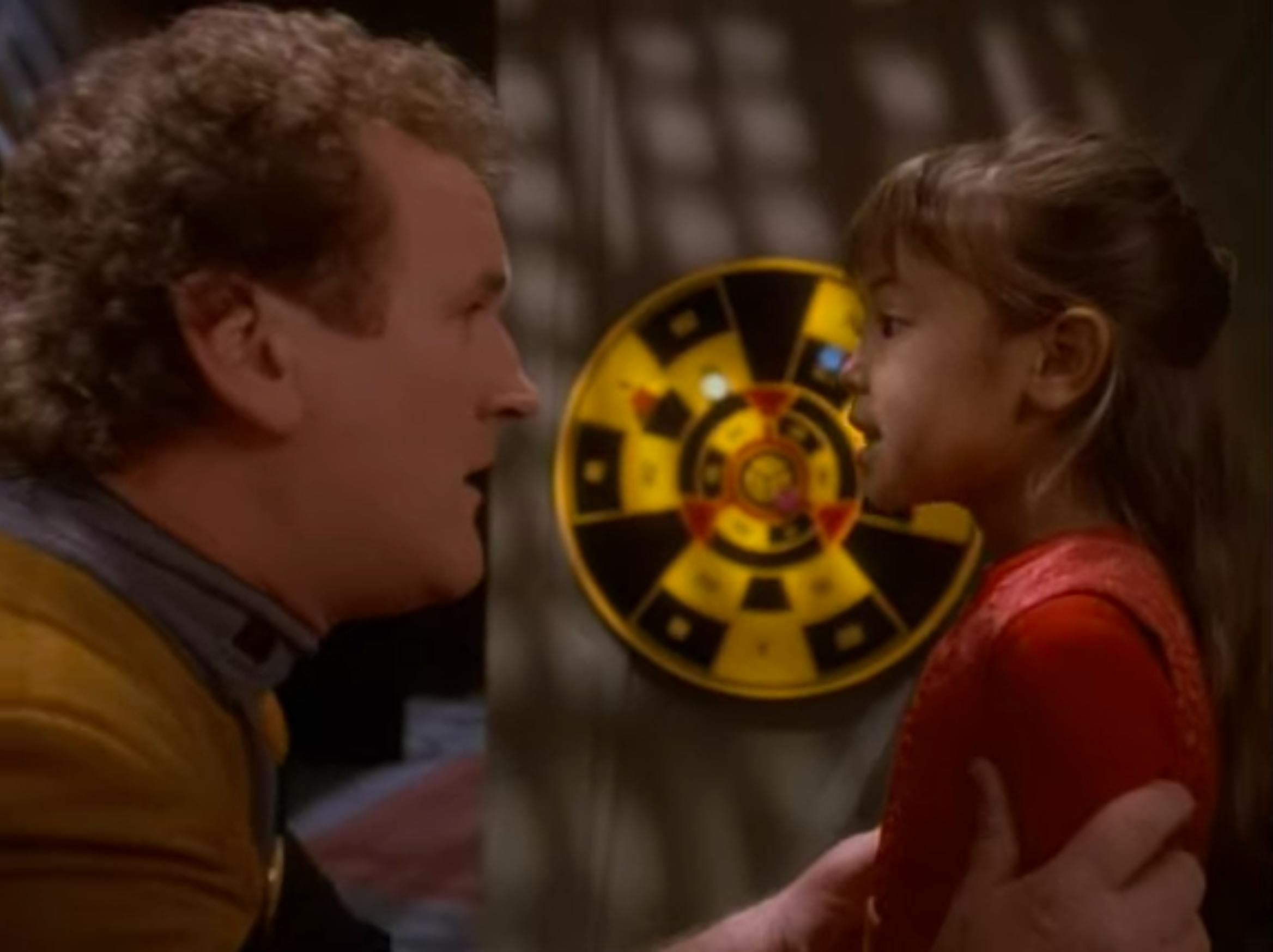 O'Brien plays darts with his daughter on Star Trek: Deep Space Nine