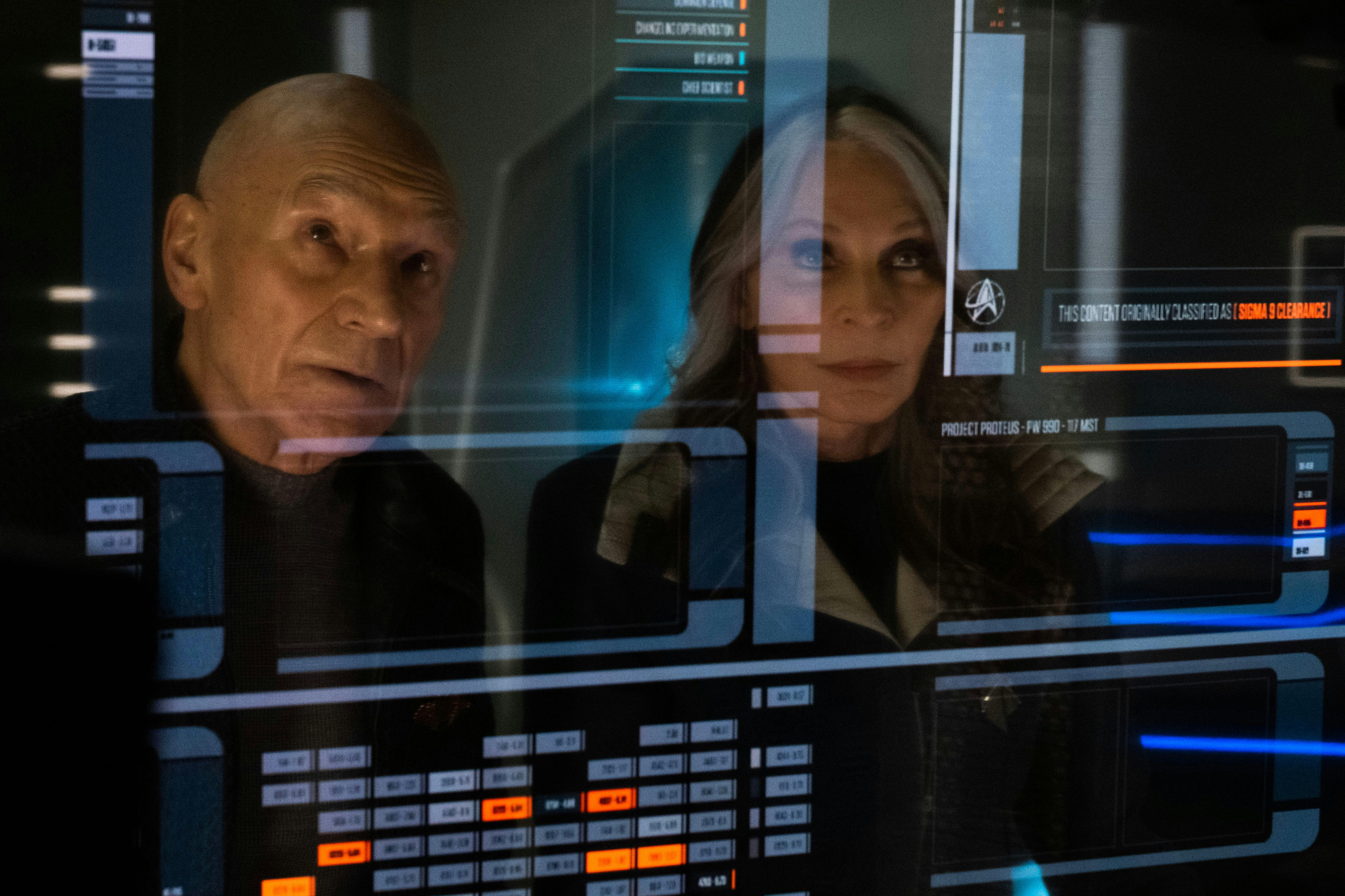 Picard and Beverly Crusher look up Project Proteus in the Daystrom manifest