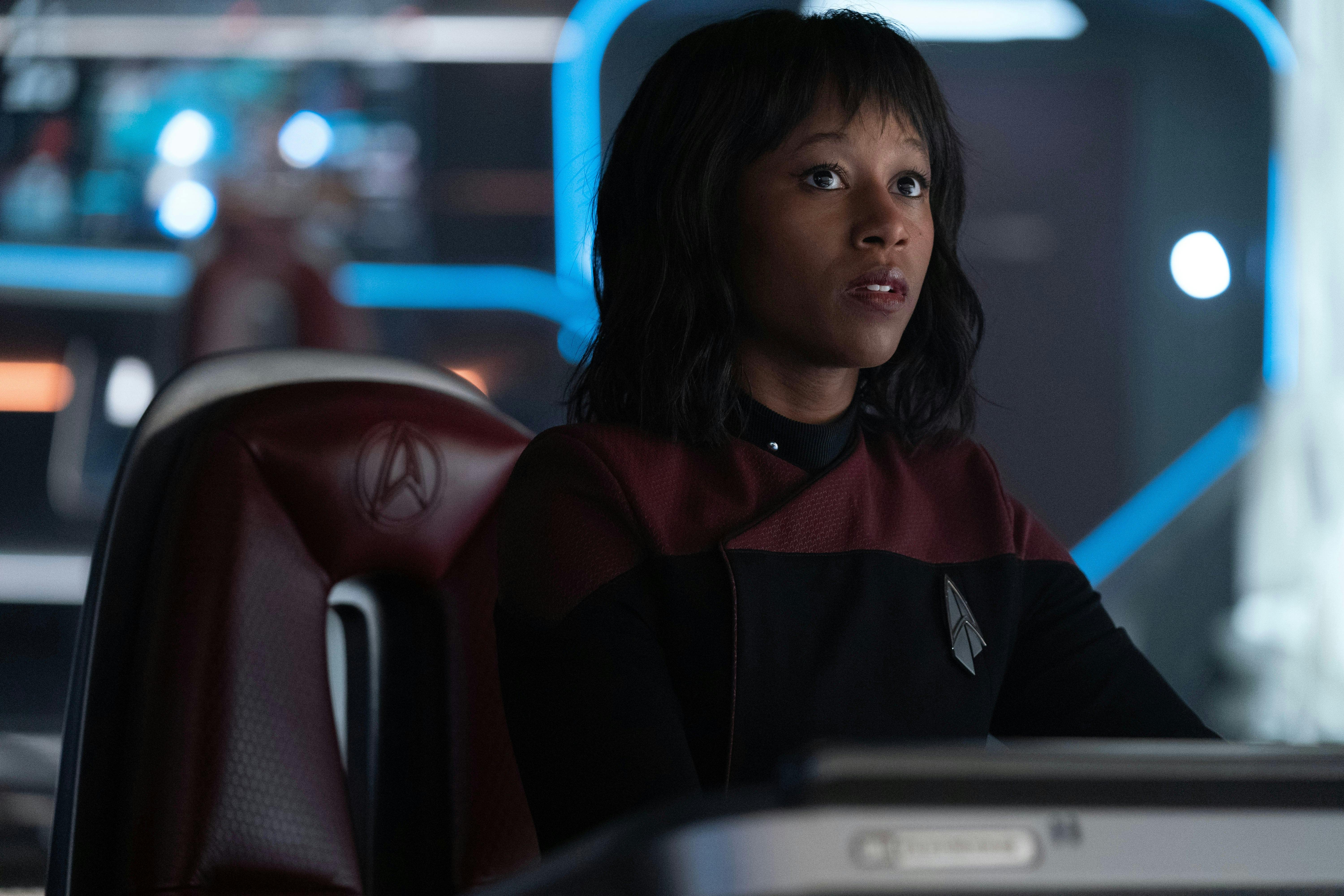 Star Trek: Picard 'The Next Generation' - Ensign Sidney La Forge sits on the Bridge of the Titan