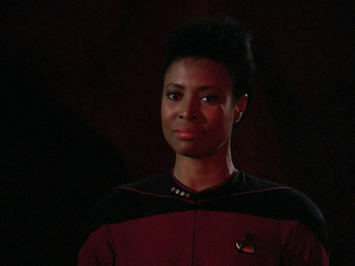 Close-up of Captain Tryla Scott in Star Trek: The Next Generation's 'Conspiracy'
