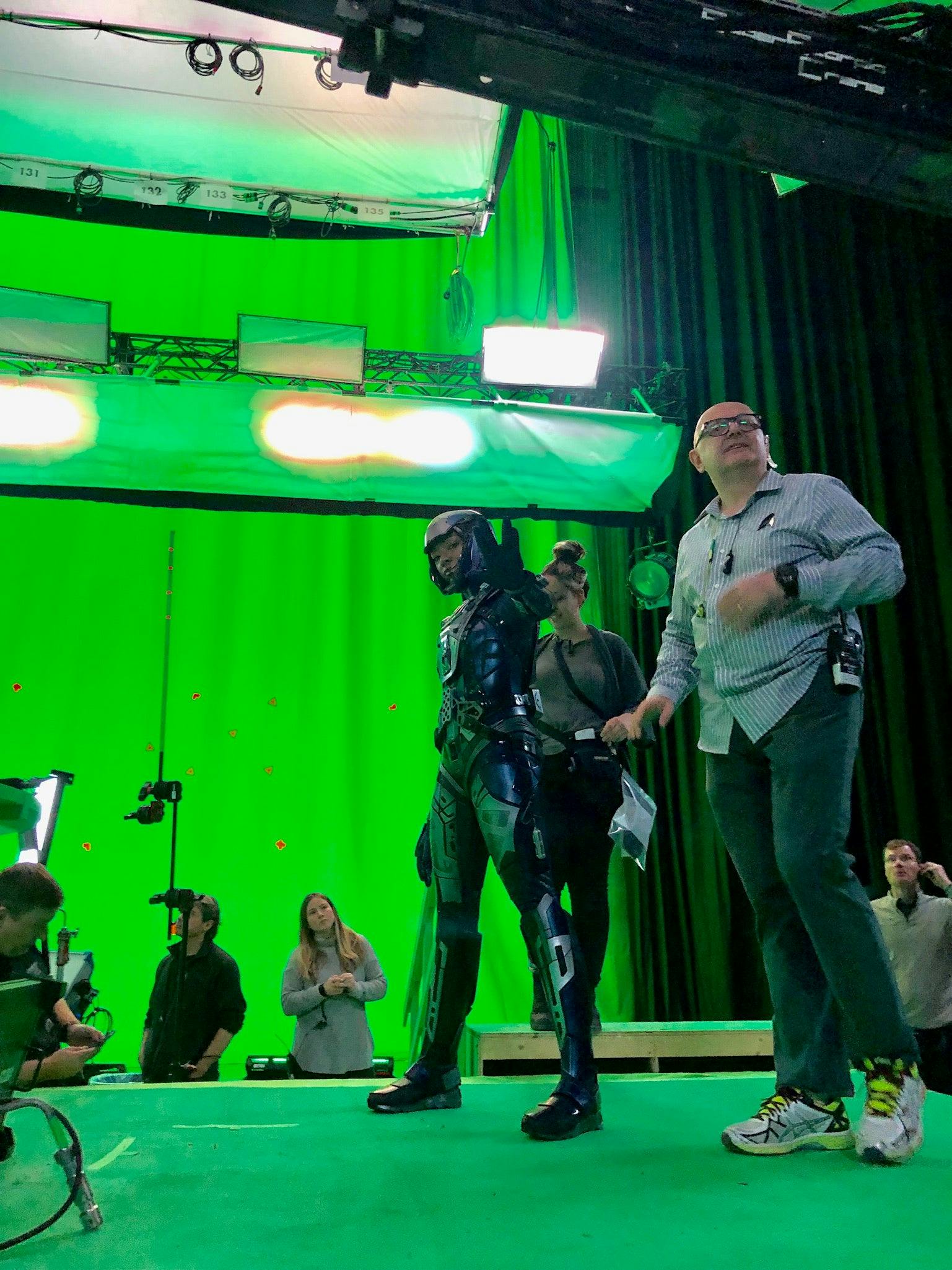 Filming with Sonequa Martin-Green on a greenscreen.