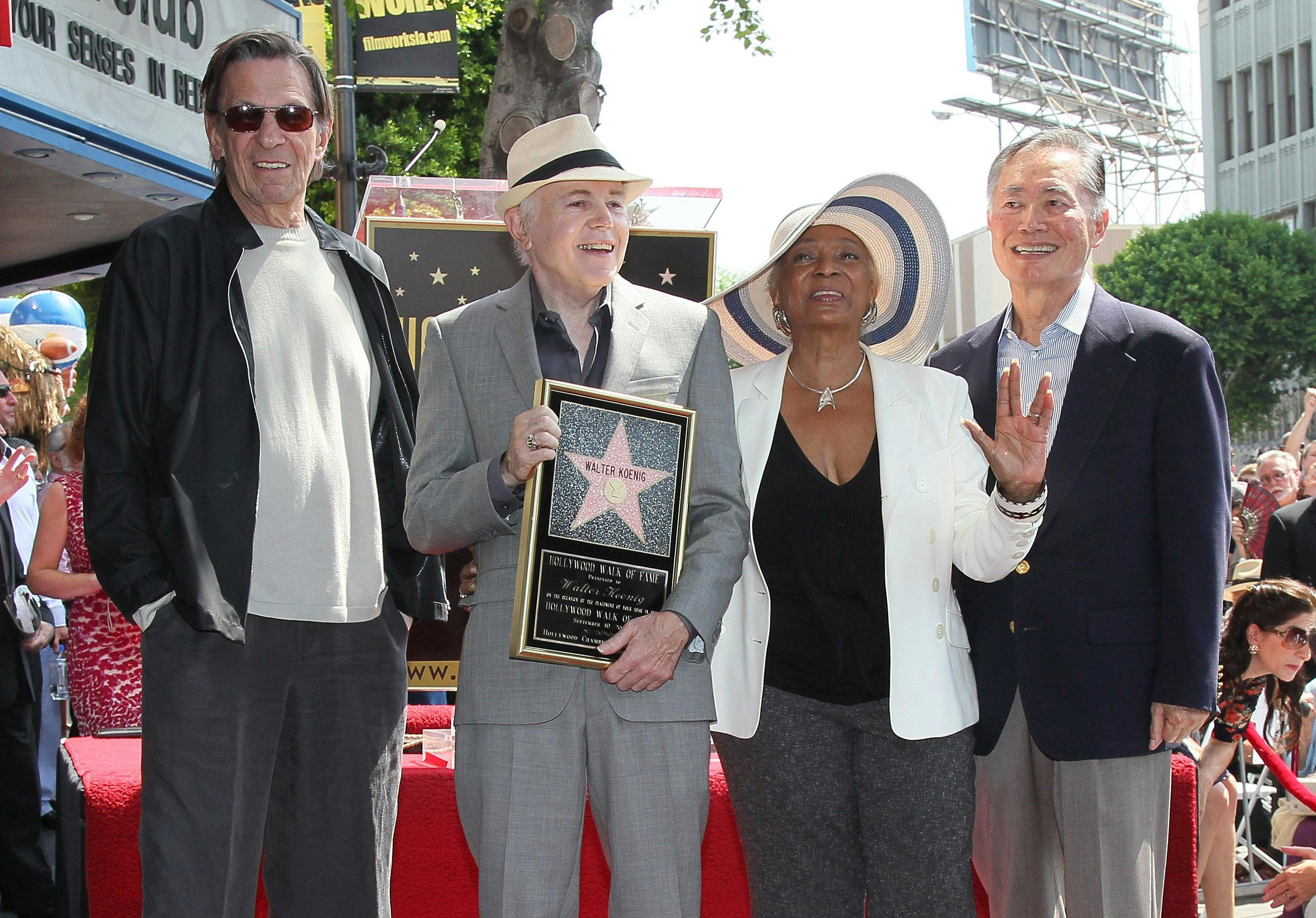 Actors Leonard Nimoy, Walter Koenig, Nichelle Nichols and George Takei attend Koenig being honored with a star on the Hollywood Walk of Fame on September 10, 2012 in Hollywood, California. 