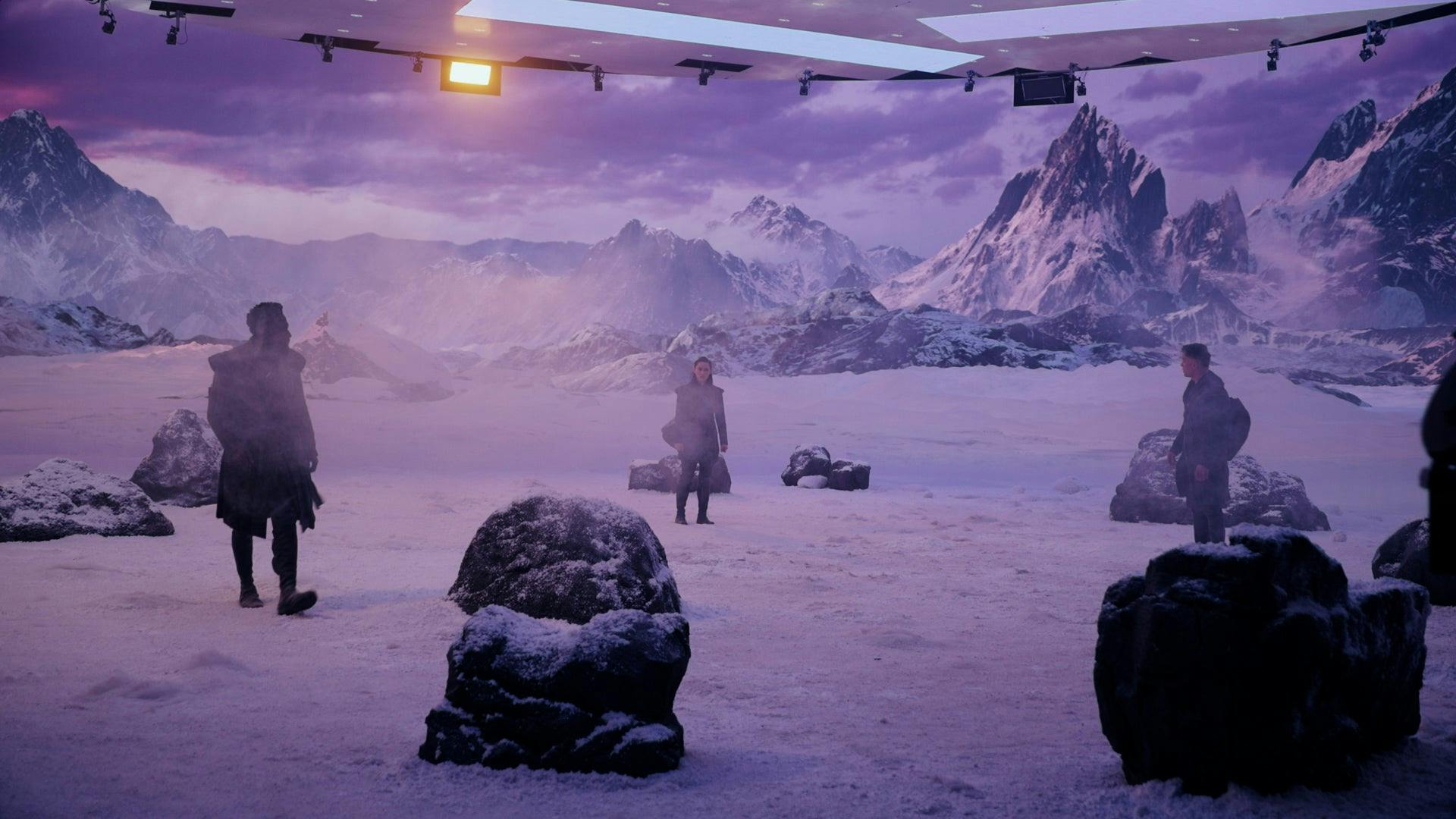 The production set of Rigel VII shot against an AR wall for Star Trek: Strange New Worlds