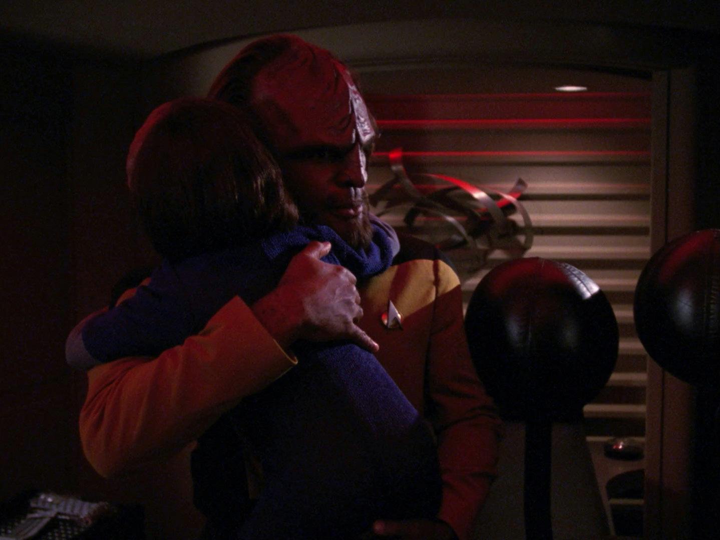 Worf embraces his son, Alexander.