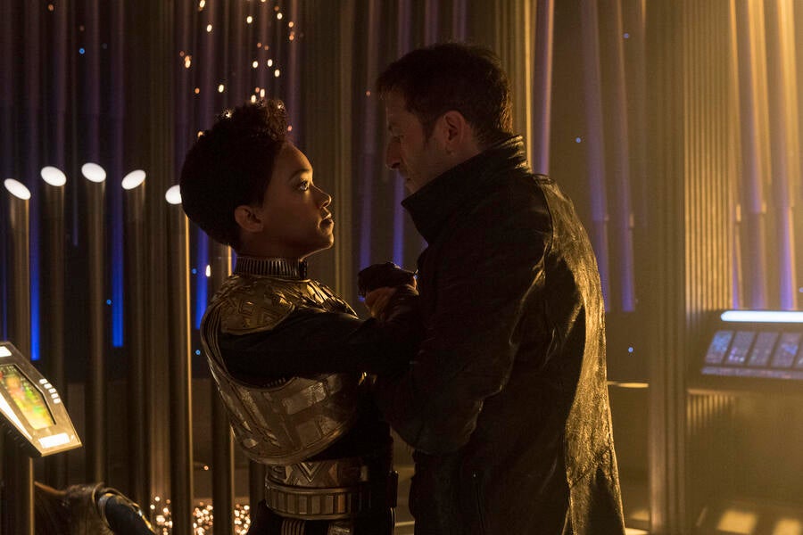In the Mirror Universe, Gabriel Lorca grips onto Michael Burnham in 'What's Past is Prologue'