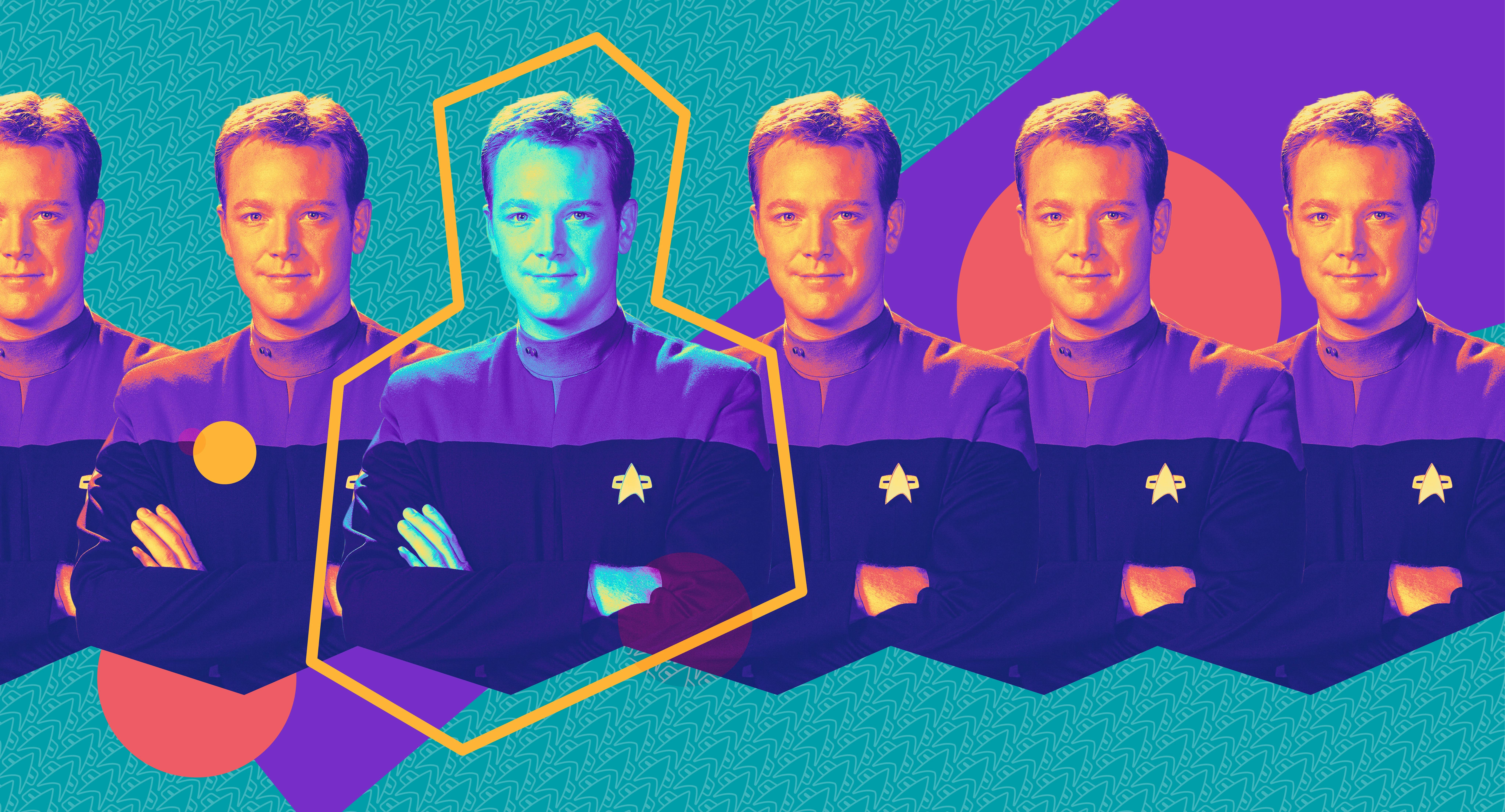 Illustrated banner of Robert Duncan McNeil as Star Trek: Voyager's Tom Paris