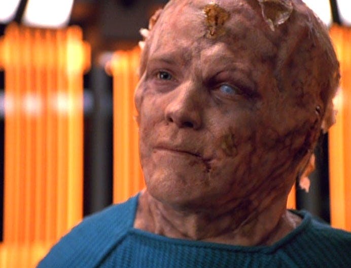 Following hitting warp 10, Tom Paris begins mutating into a salamander on Star Trek: Voyager