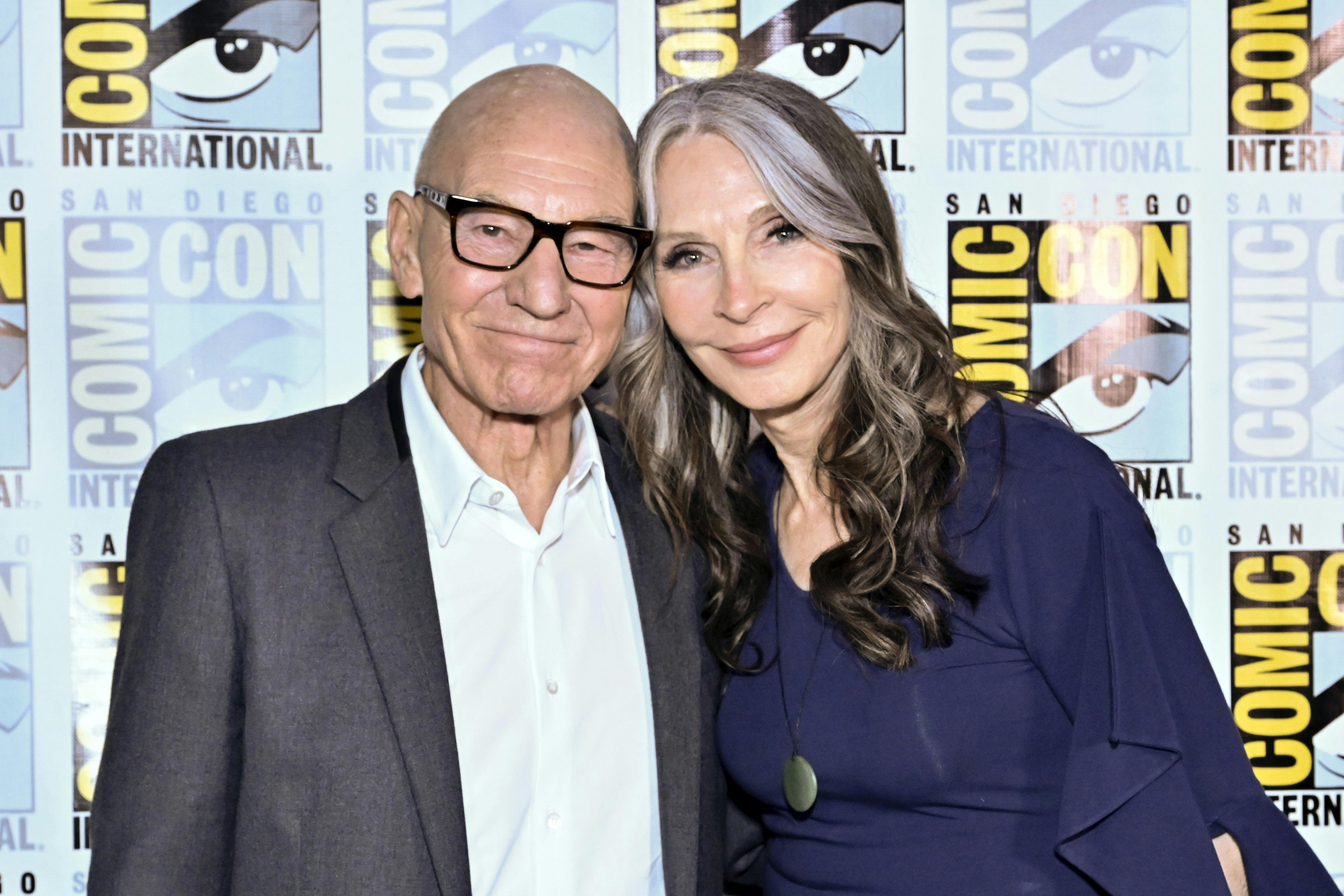 Sir Patrick Stewart and Gates McFadden pose for a photo after the Star Trek: Picard panel.