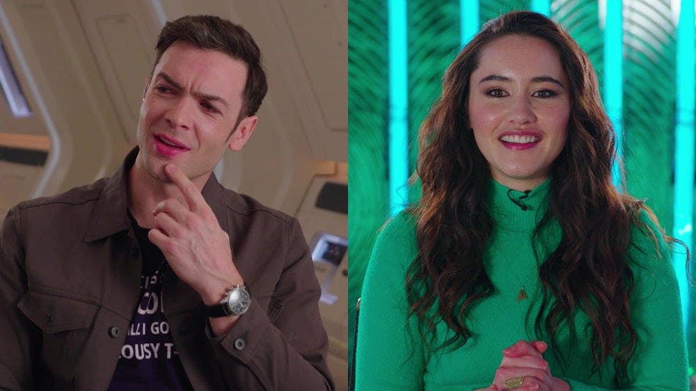 On the left, Ethan Peck thinks with Christina Chong is on the right. 