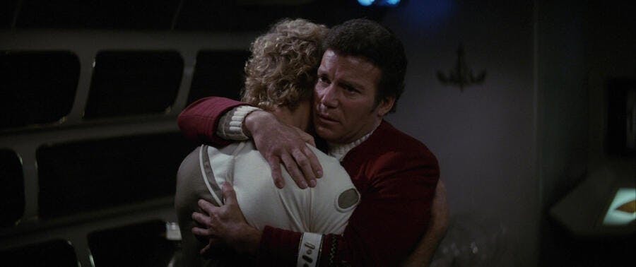 James Kirk embraces his son David Marcus in 'The Wrath of Khan'