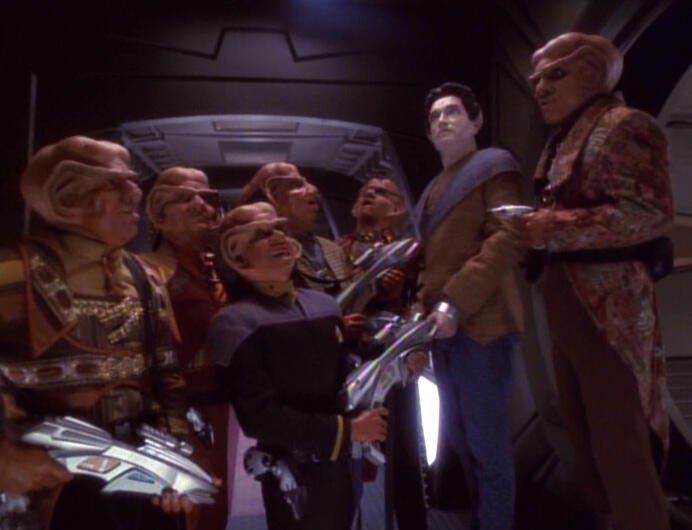 Nog leads a rescue mission with Rom, Quark, and other Ferengi in 'The Magnificent Ferengi'