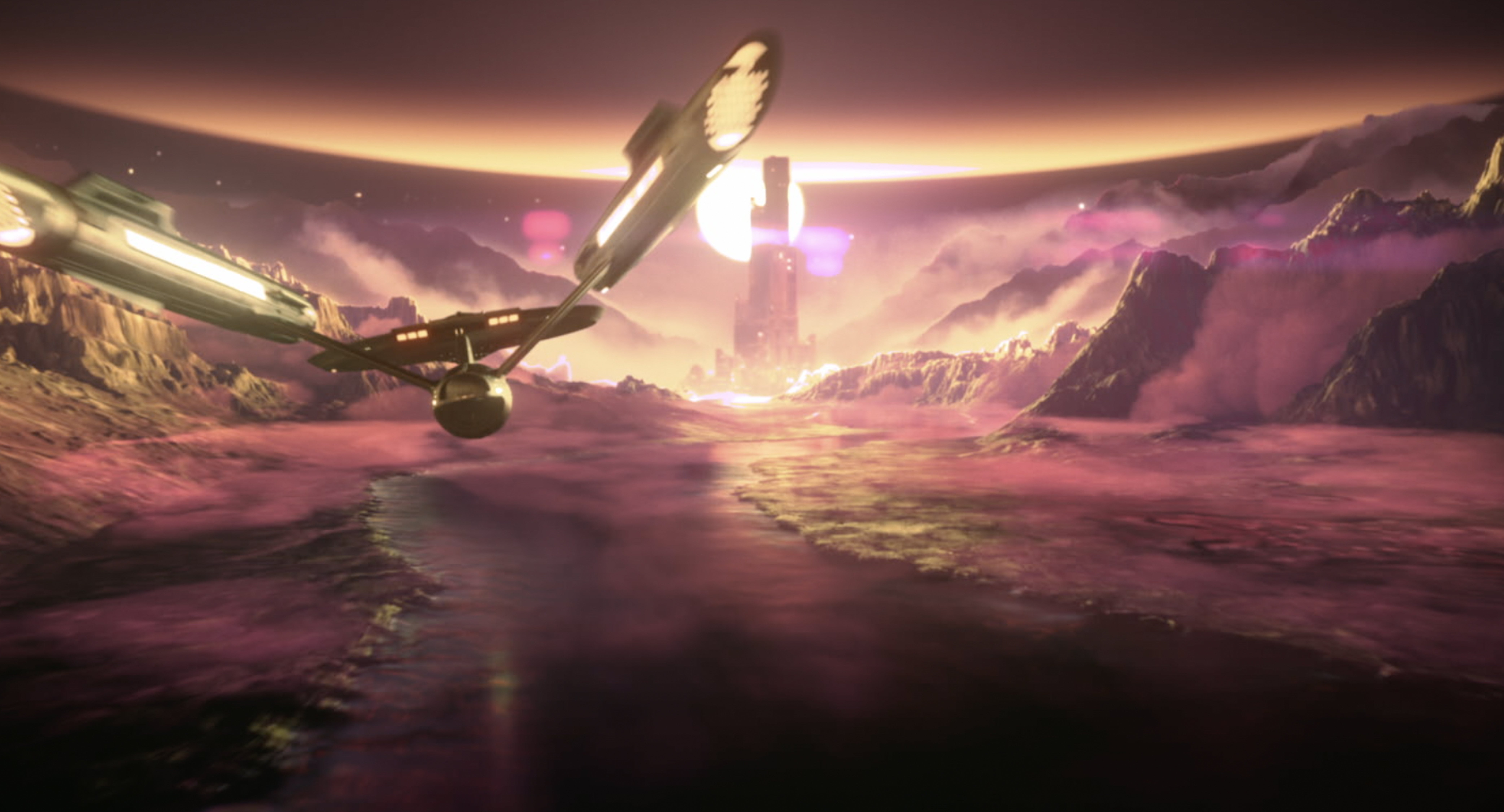 Still of the U.S.S. Enterprise exploring a new world in Star Trek: Strange New Worlds Season 2 trailer