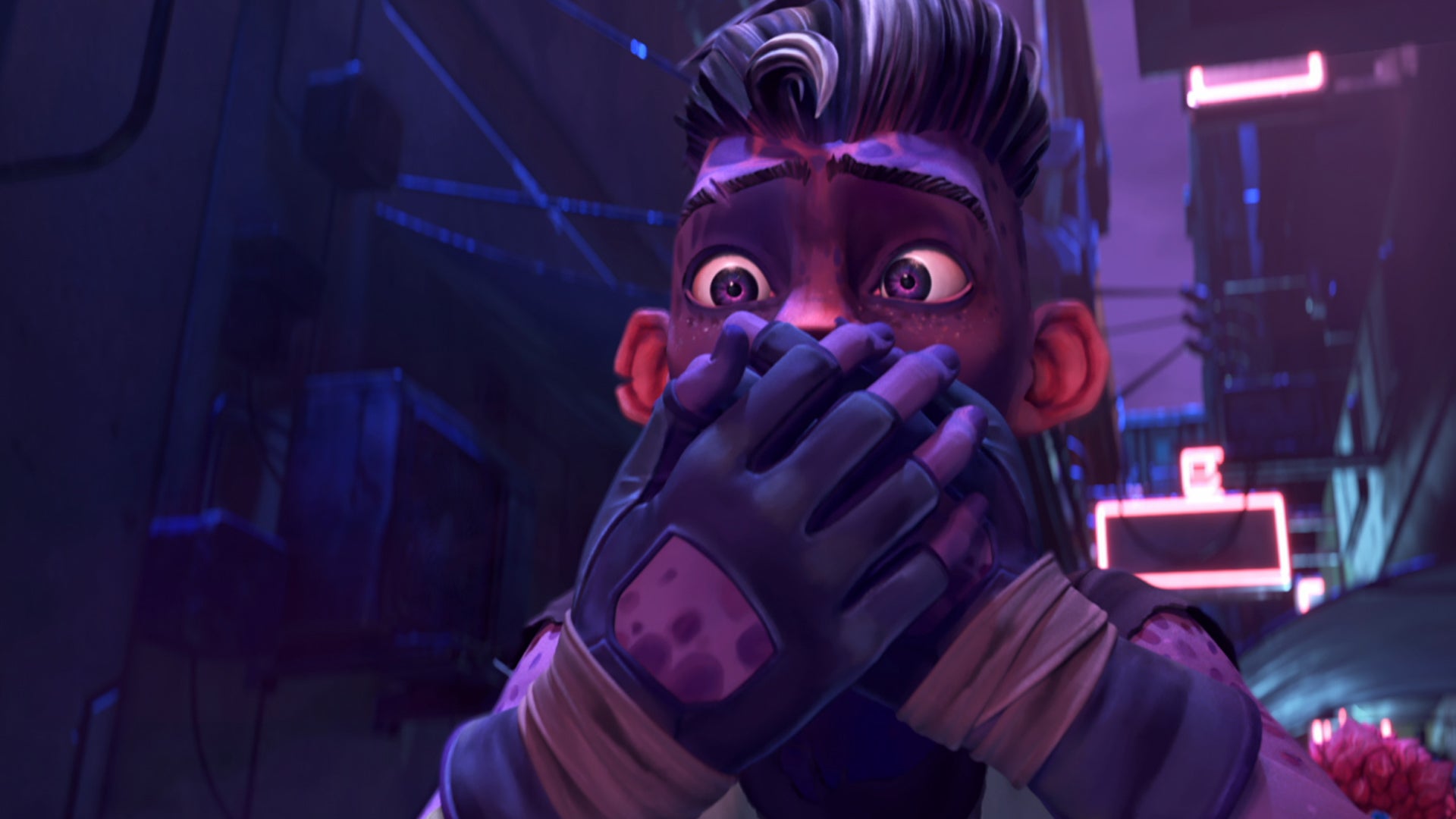 A shocked Dal clasps his hands over his mouth on Star Trek: Prodigy