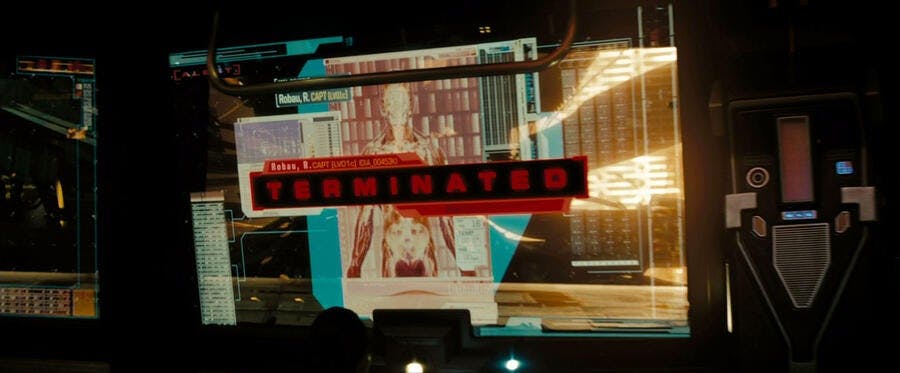 The U.S.S. Kelvin's viewscreen alerts the crew that Captain Robau's life signs were terminated