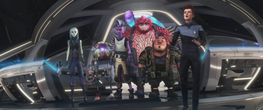 Holo-Janeway looks at the viewscreen in shock as the Protostar crew express concern over her reaction on Star Trek: Prodigy