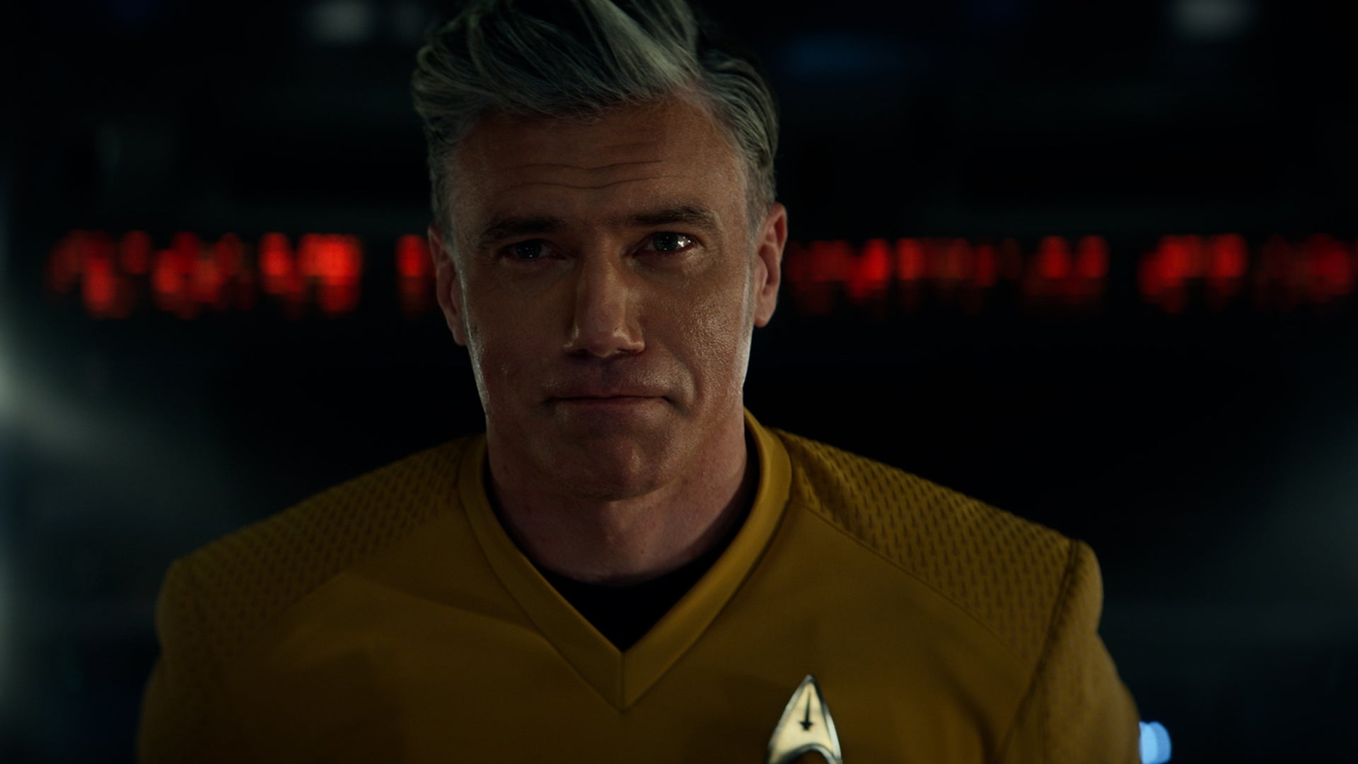 Close-up of Captain Christopher Pike on the bridge of the Enterprise