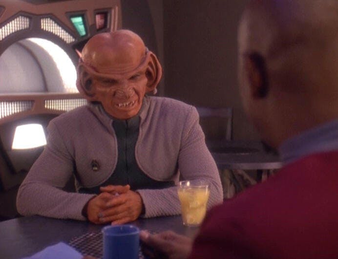 Rom joins Ben Sisko for breakfast at the Replimat in 'The Ascent'