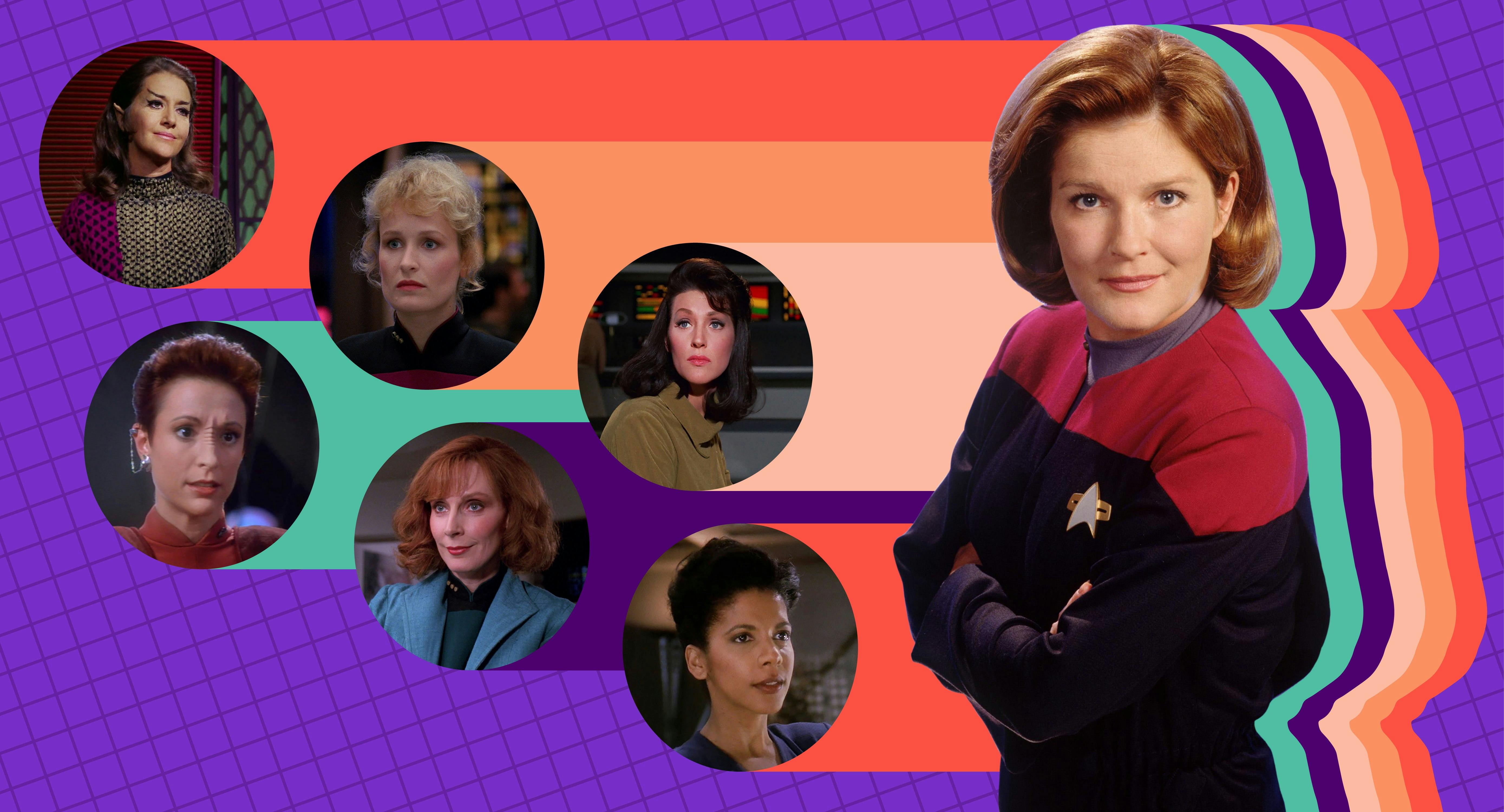 Headshots of some of the women commanding officers that paved the way for Captain Janeway