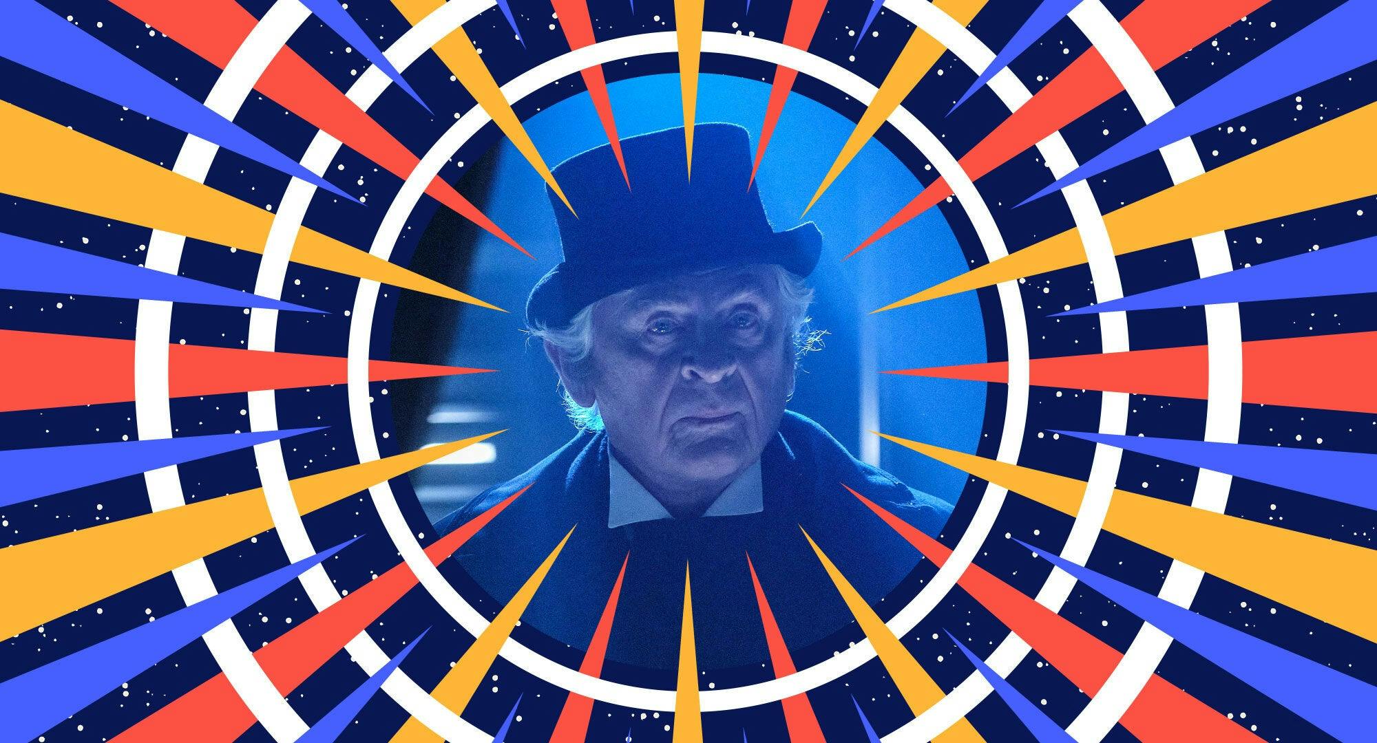 Illustrated banner featuring Daniel Davis as James Moriarty on Star Trek: Picard