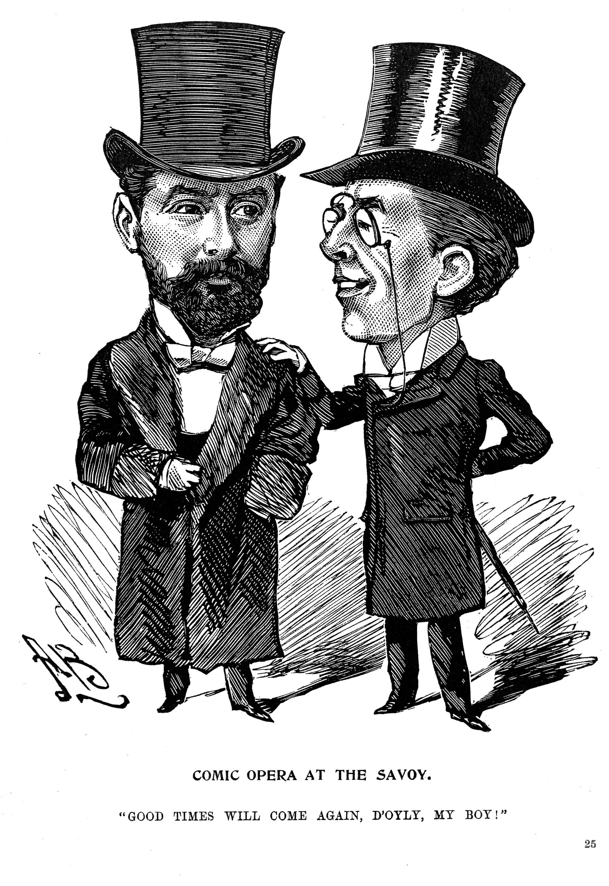 Grossmith attempts to cheer up D'Oyly Carte after the failure of the last Gilbert and Sullivan opera, The Grand Duke