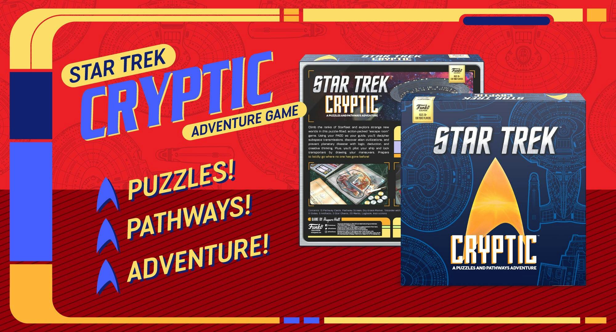 Illustrated art featuring Funko Games' Star Trek Cryptic game