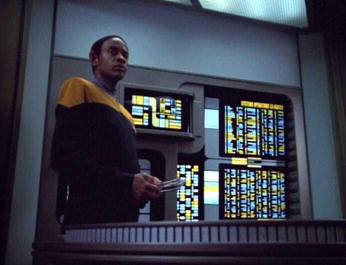 Tuvok wistfully looks off in 'Hunters'