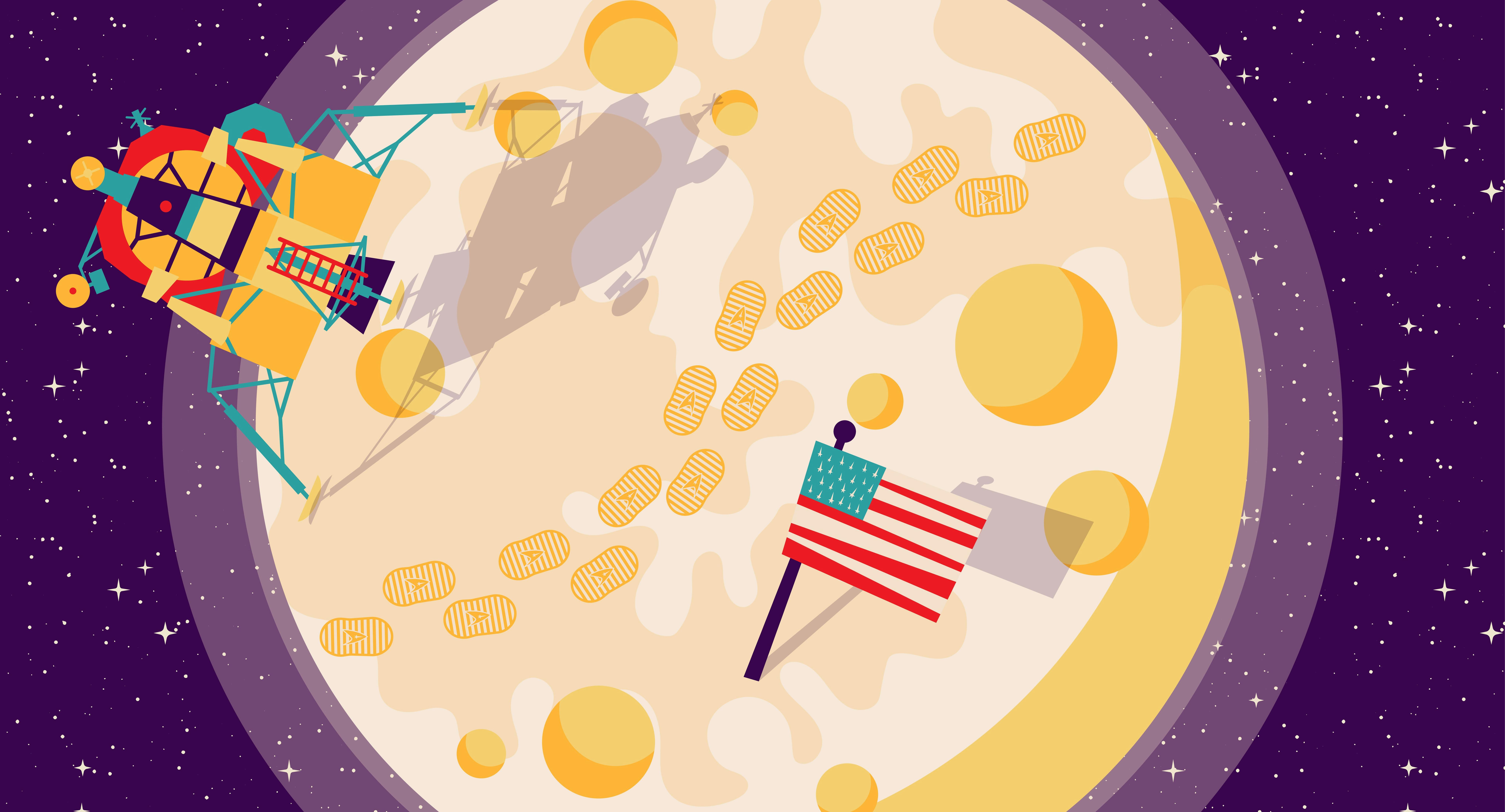One Small Step - Moon Landing illustrated art banner