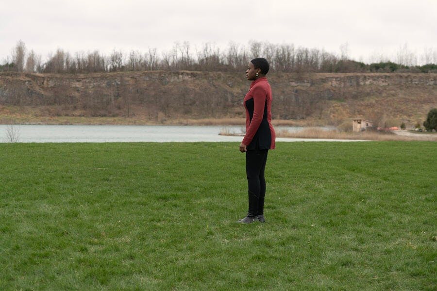 Uhura stands in an empty clearing in 'Lost In Translation'
