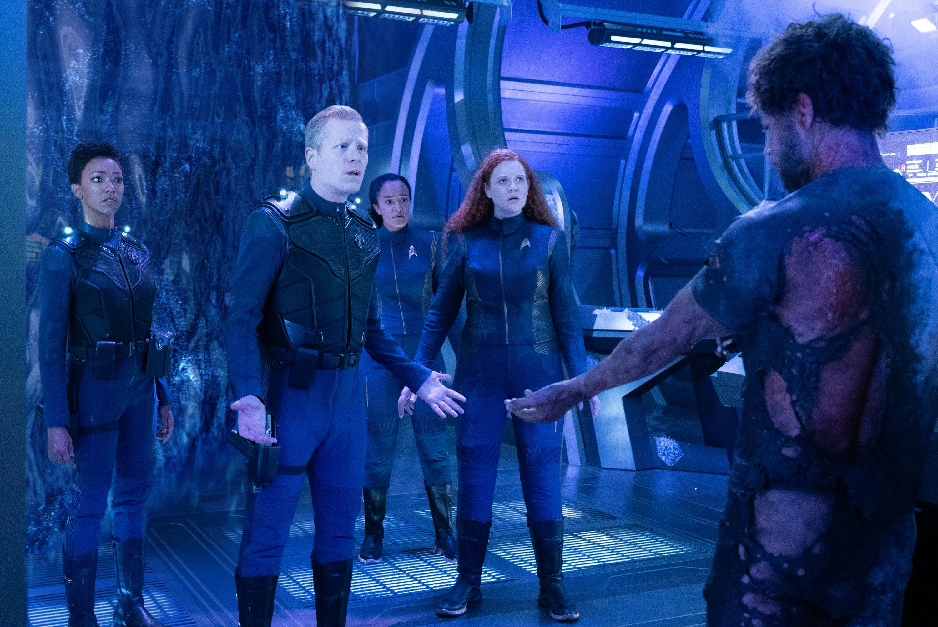 Burnham, Stamets, and Tilly all stare in disbelief that the mycelial network recreated Culber in Star Trek: Discovery